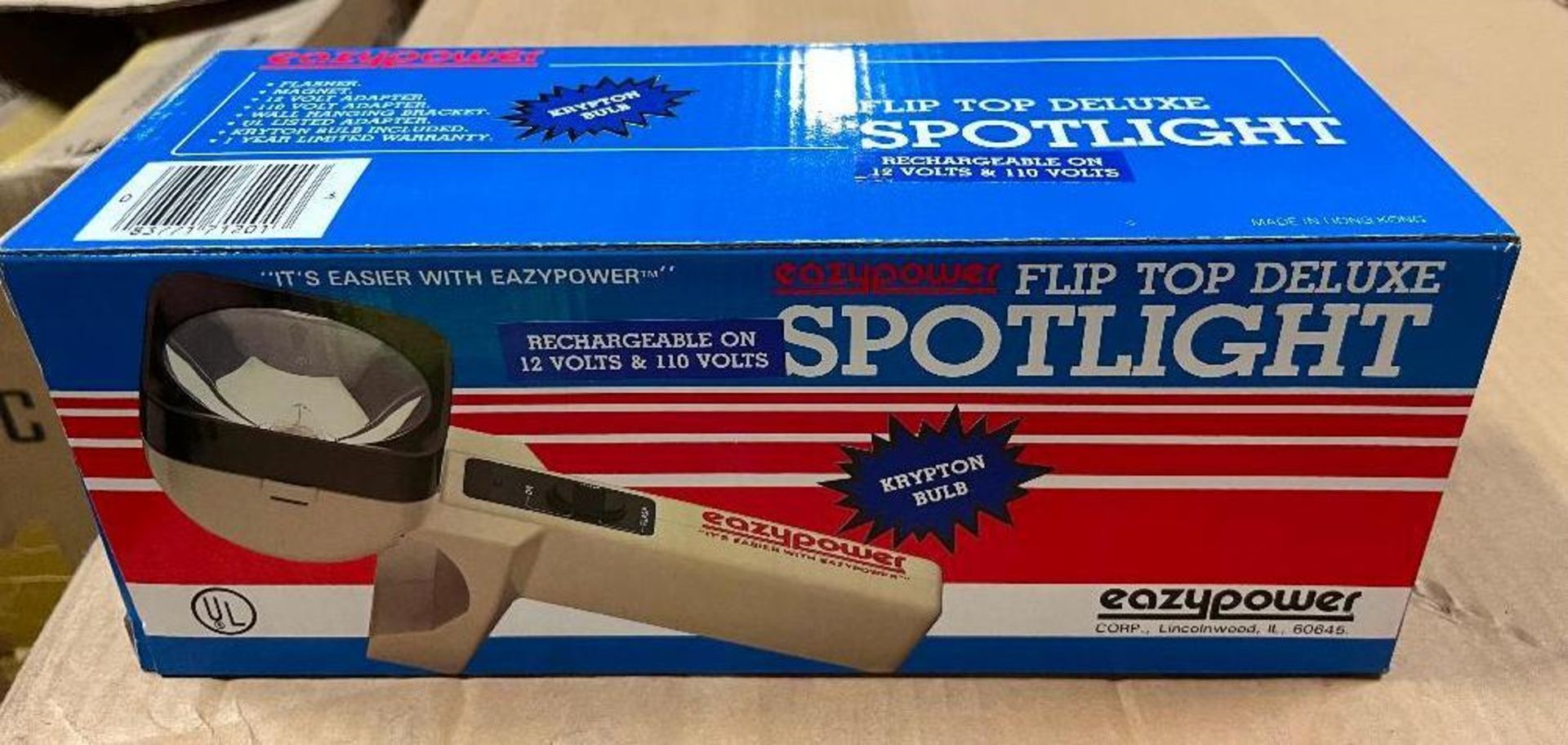 DESCRIPTION: (2) CASES OF FLIP TOP DELUXE SPOTLIGHTS. 36 PER CASE, 72 TOTAL THIS LOT IS: ONE MONEY Q