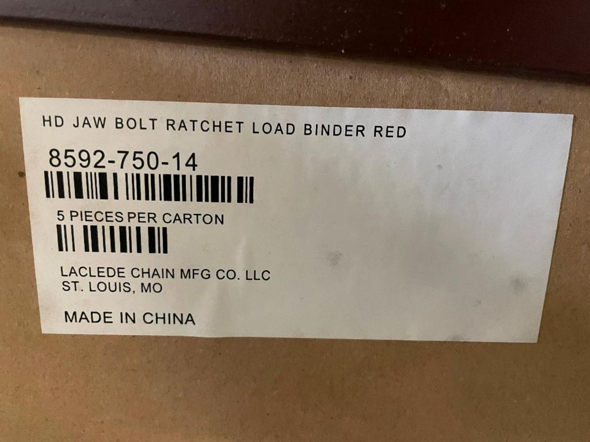 DESCRIPTION: (2) CASES OF HD JAW BOLT RATCHET LOAD BINDERS - RED. 5 PER CASE, 10 IN LOT TOTAL. BRAND - Image 6 of 6