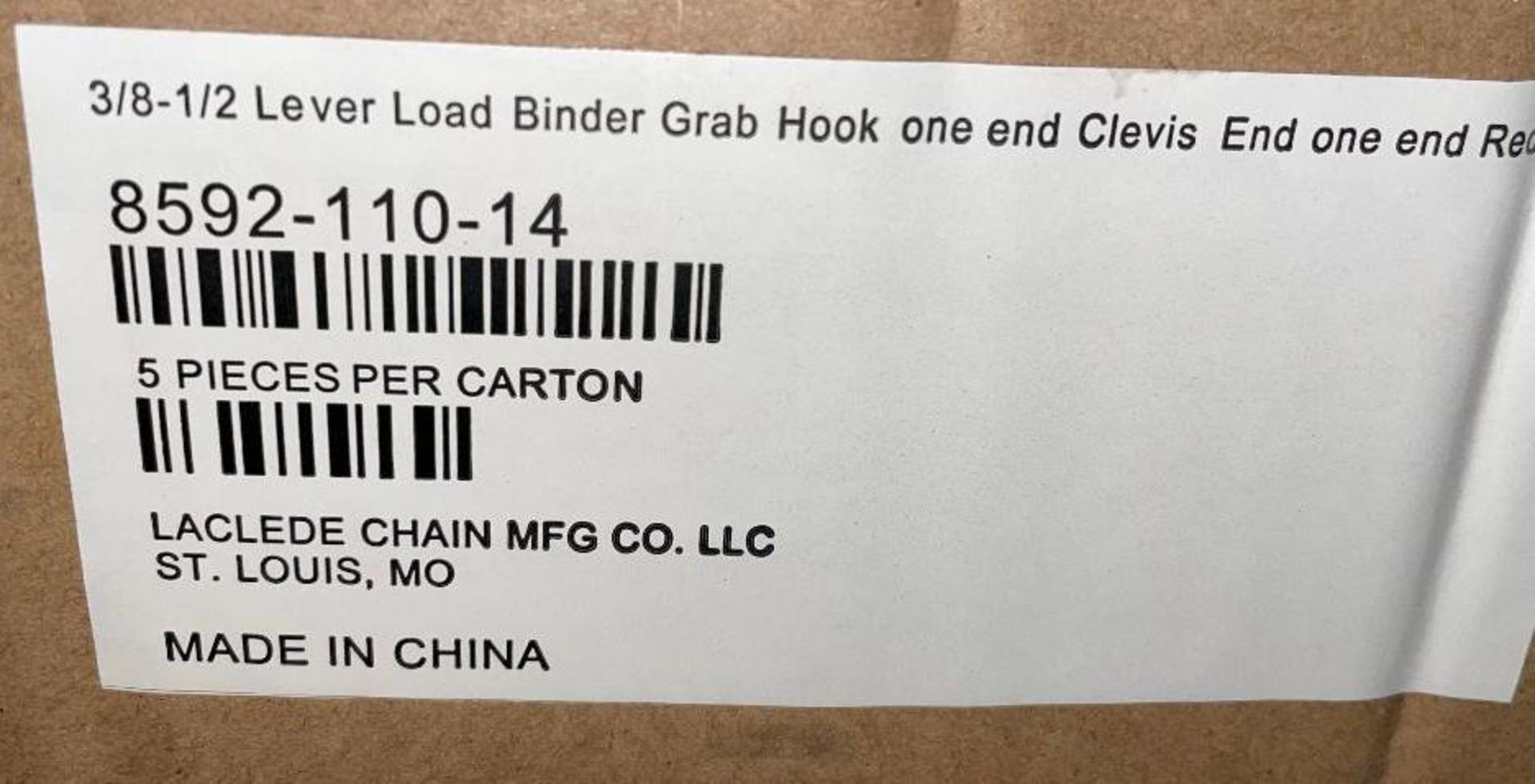 DESCRIPTION: (2) BOXES OF 3/8 - 1/2" LEVER LOAD BINDER GRAB HOOK AND CLEVIS. (5) PER BOX, 10 IN LOT - Image 3 of 4