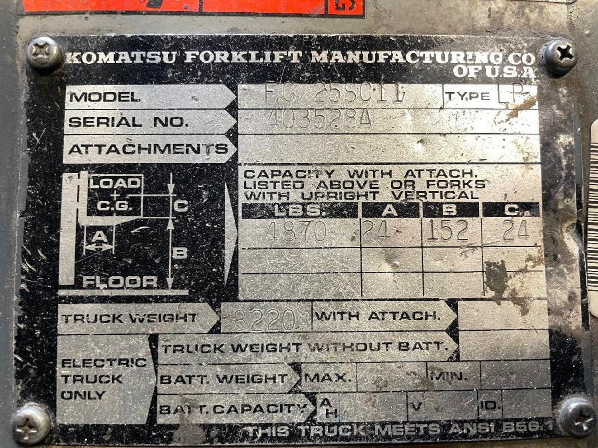DESCRIPTION: KOMATSU FG25SC 4780 LB. CAPACITY LP FORKLIFT BRAND / MODEL: KOMATSU FG25SC11 ADDITIONAL - Image 8 of 8