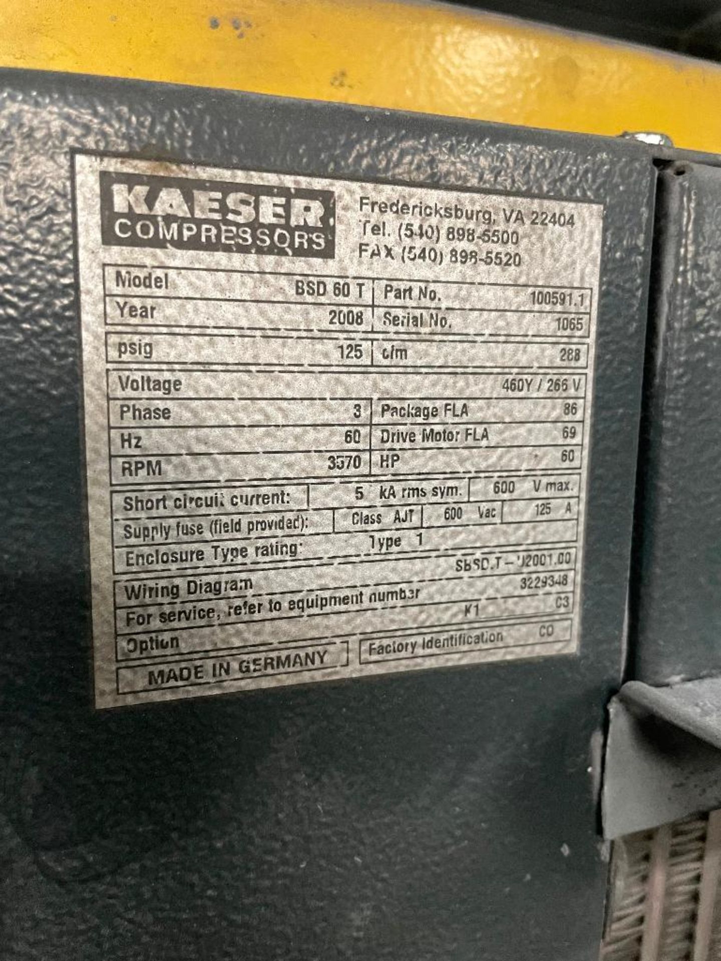 DESCRIPTION: KAESER BSD 60 T AIR COMPRESSOR BRAND / MODEL: KAESER BSD 60 T ADDITIONAL INFORMATION MF - Image 2 of 4