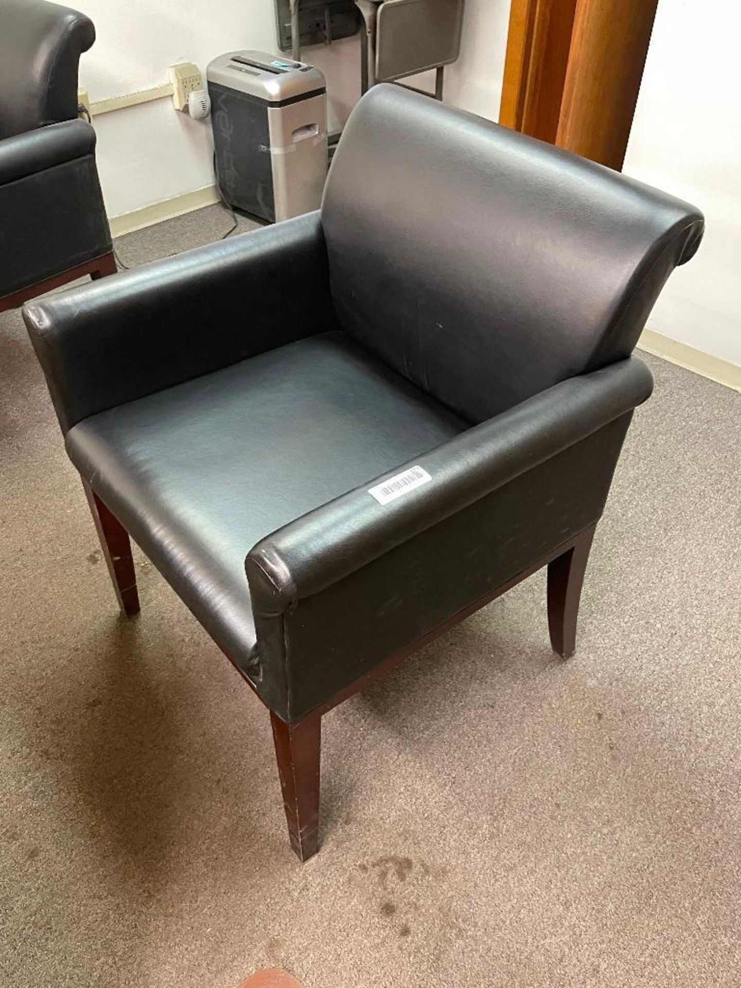 DESCRIPTION: (2) BLACK PLEATHER ARM SIDE CHAIRS. THIS LOT IS: SOLD BY THE PIECE QTY: 2 - Image 2 of 2