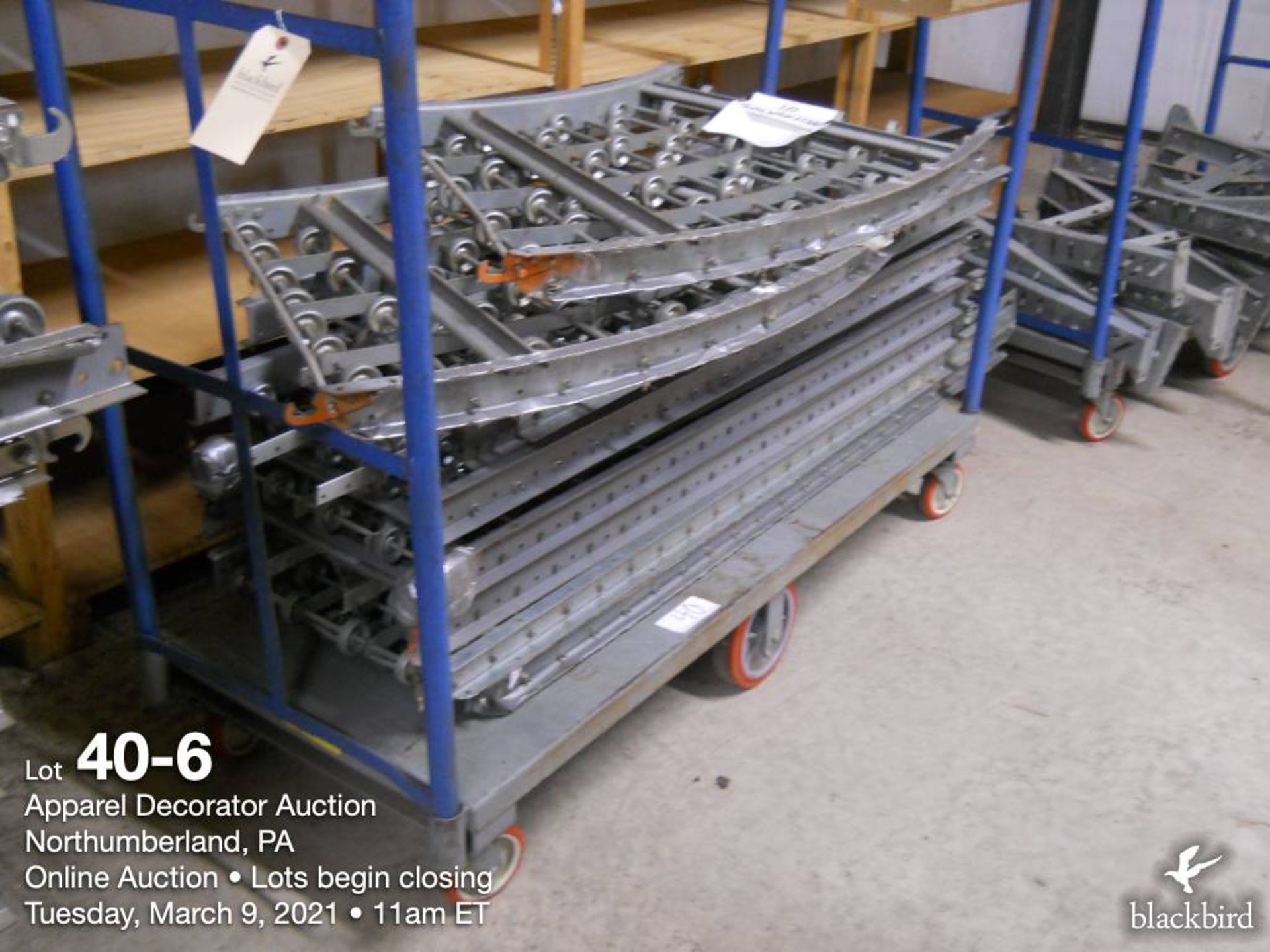 16" Galvanized skate conveyor on 8 cart with legs, 430 feet of 10' x 16 and 100 feet of 4' x 5 - Image 6 of 9