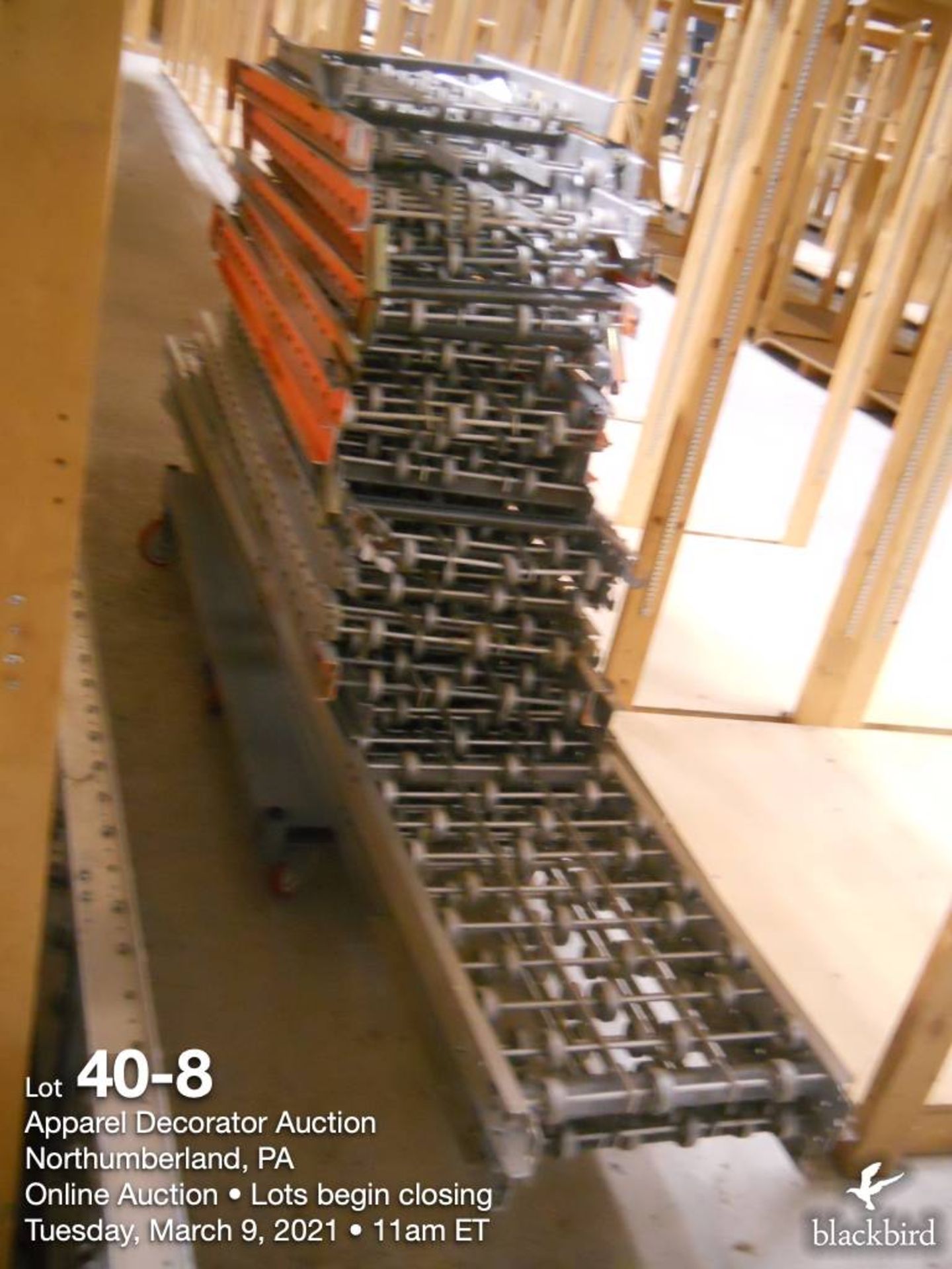 16" Galvanized skate conveyor on 8 cart with legs, 430 feet of 10' x 16 and 100 feet of 4' x 5 - Image 8 of 9