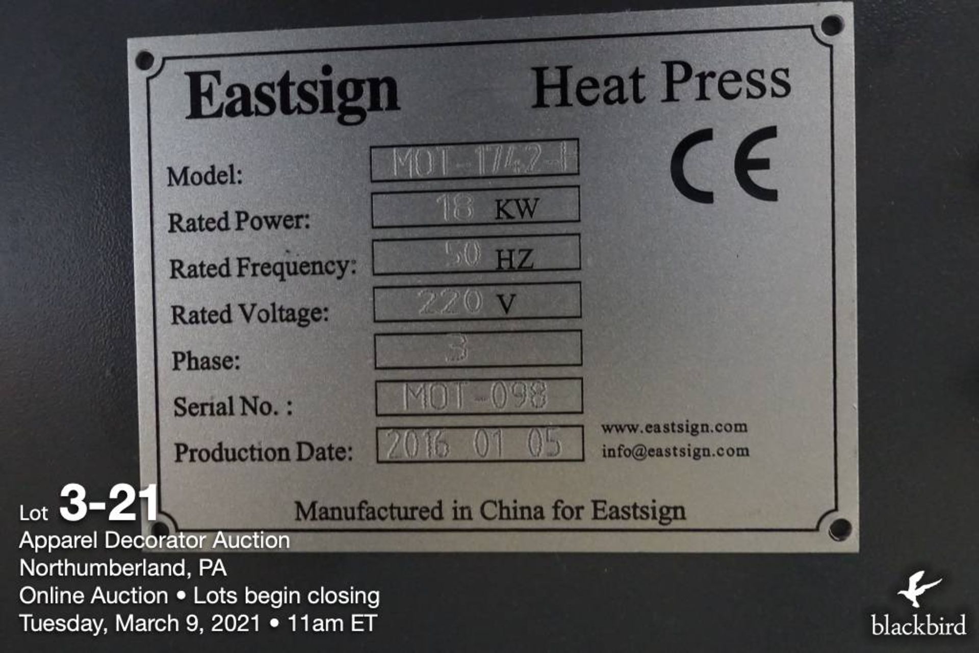 Eastsign oil type calendar roll sublimation heat press model MOT-1742-H, 72" width, SN MOT-098, - Image 21 of 21