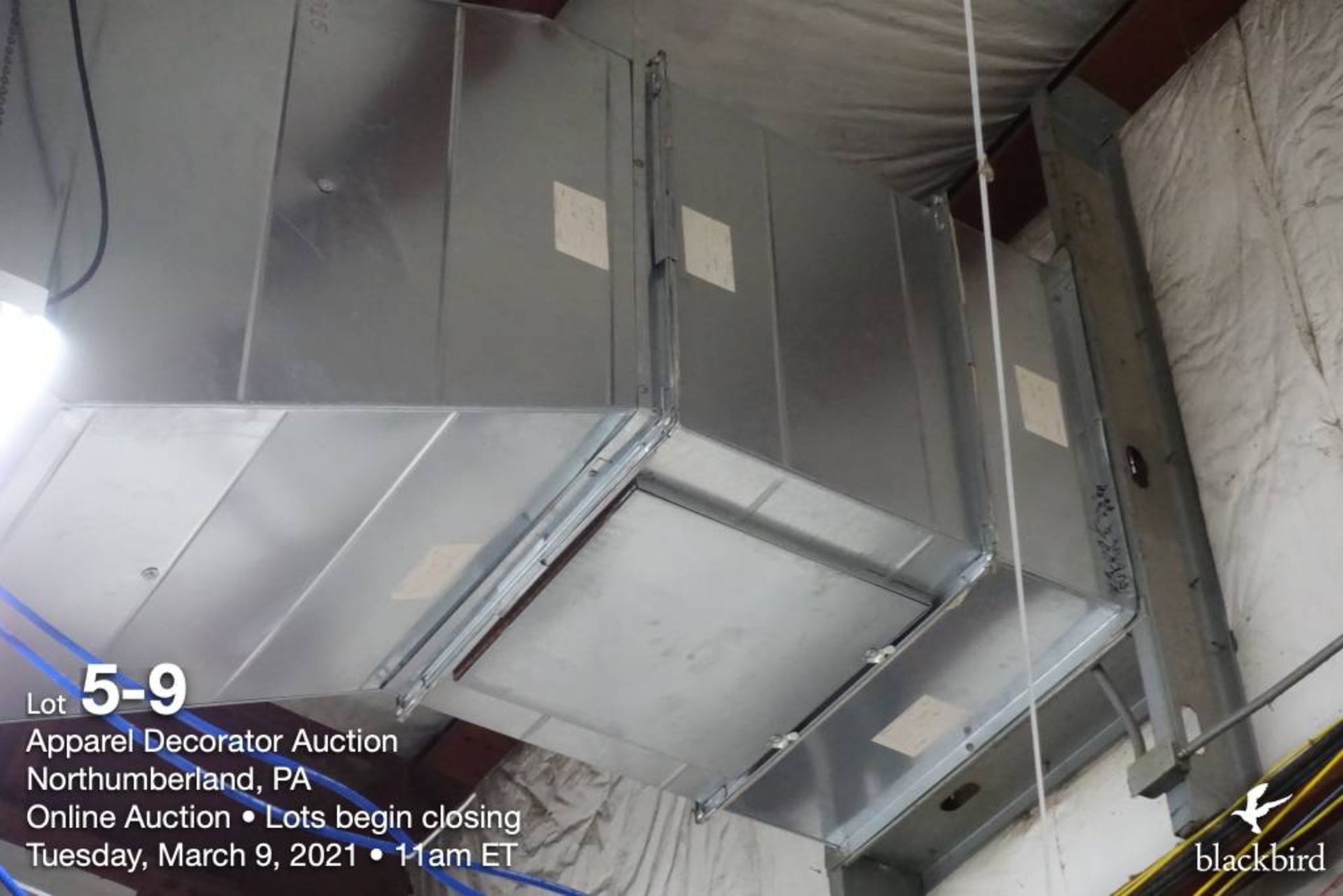 Exhaust system with twin drops (over heat-roll presses), 32in x 34in plenum, 25 foot span from - Image 9 of 9