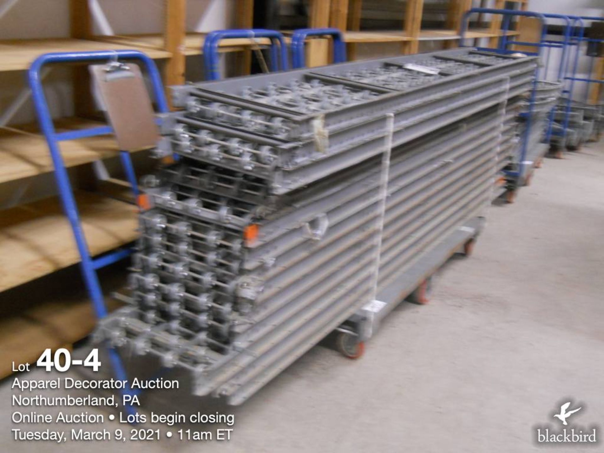 16" Galvanized skate conveyor on 8 cart with legs, 430 feet of 10' x 16 and 100 feet of 4' x 5 - Image 4 of 9