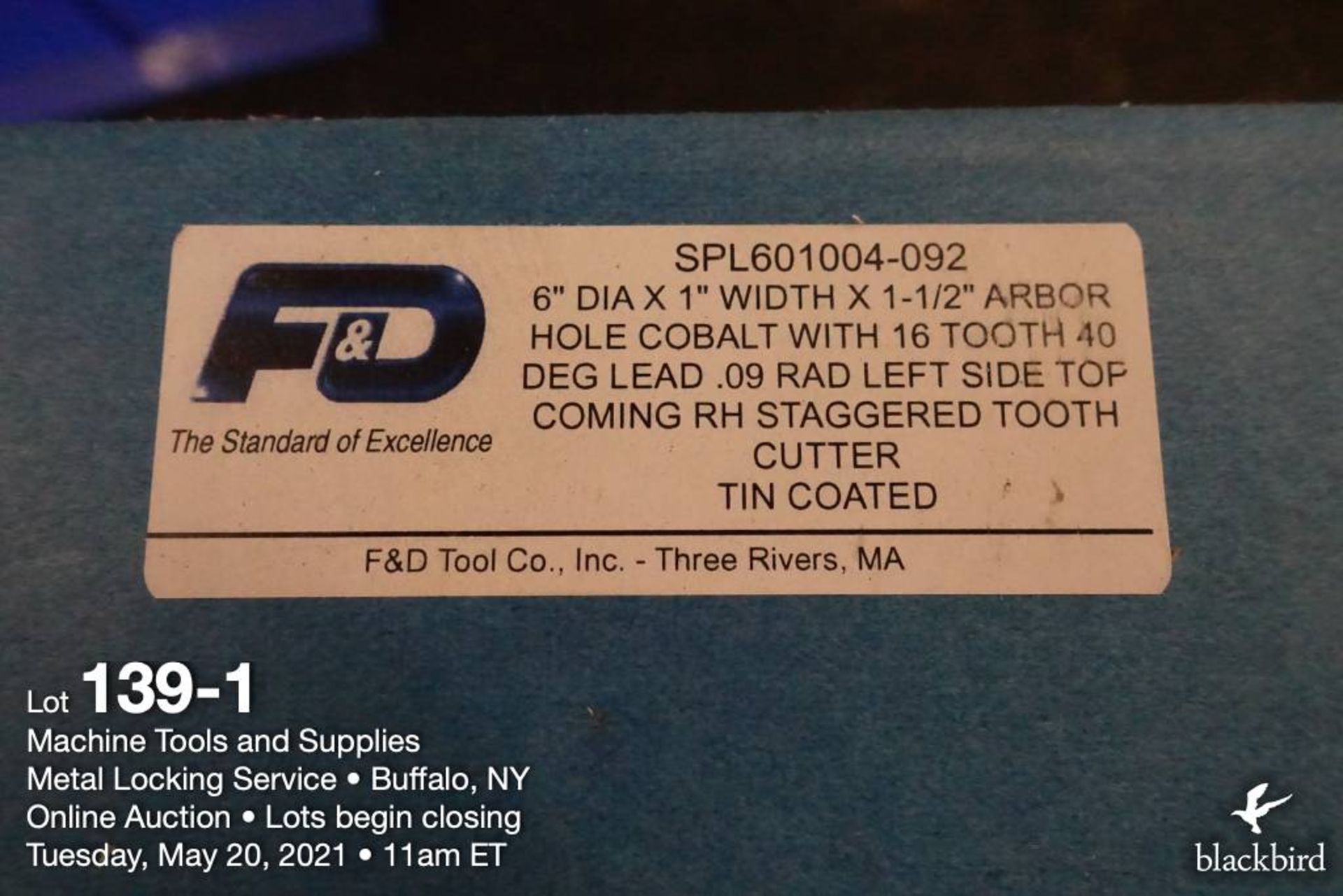 F&D 6" x 1" cobalt milling cutter, 1 1/2" arbor - Image 2 of 2