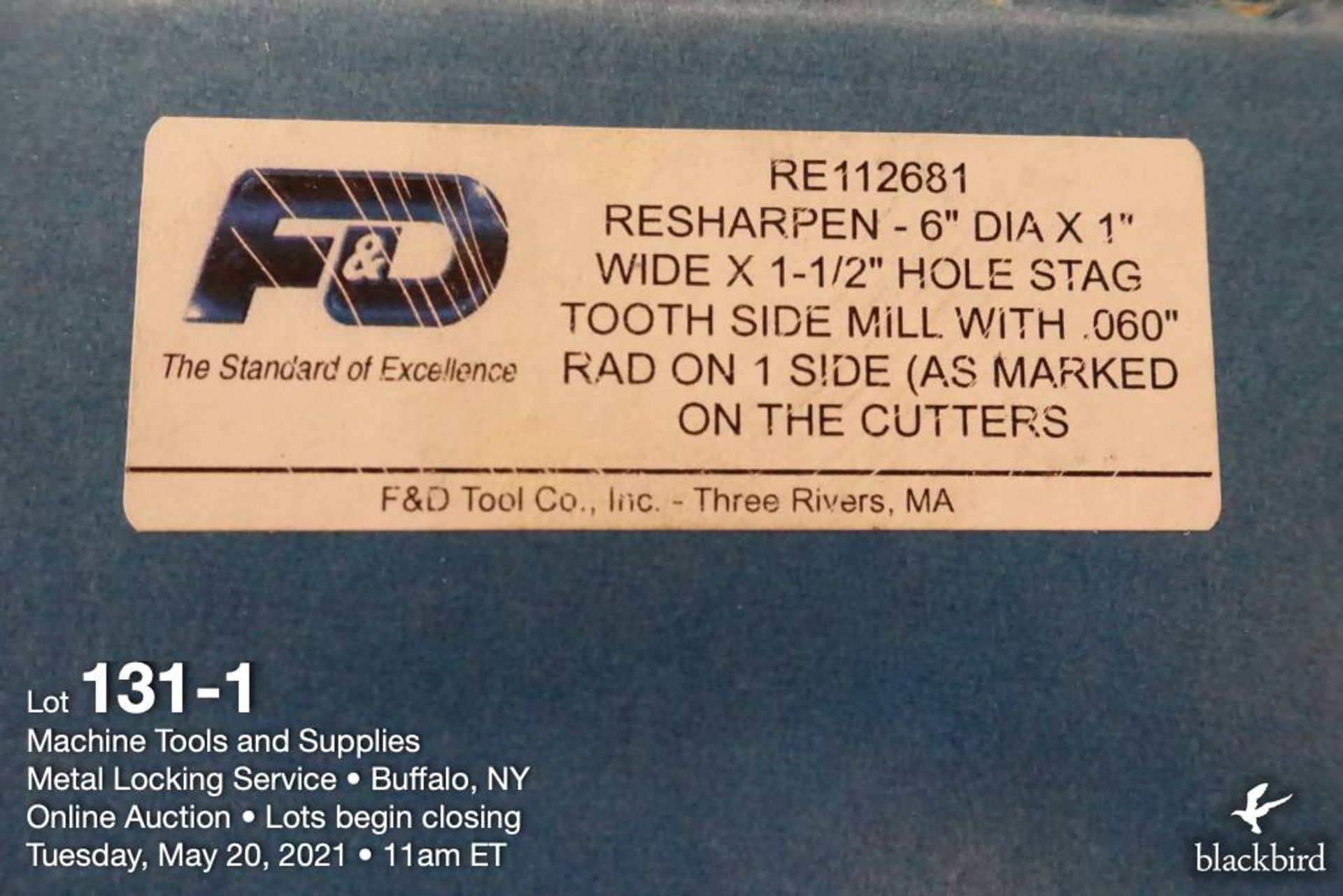 F&D 6" x 1" milling cutter, 1 1/2" arbor - Image 2 of 2