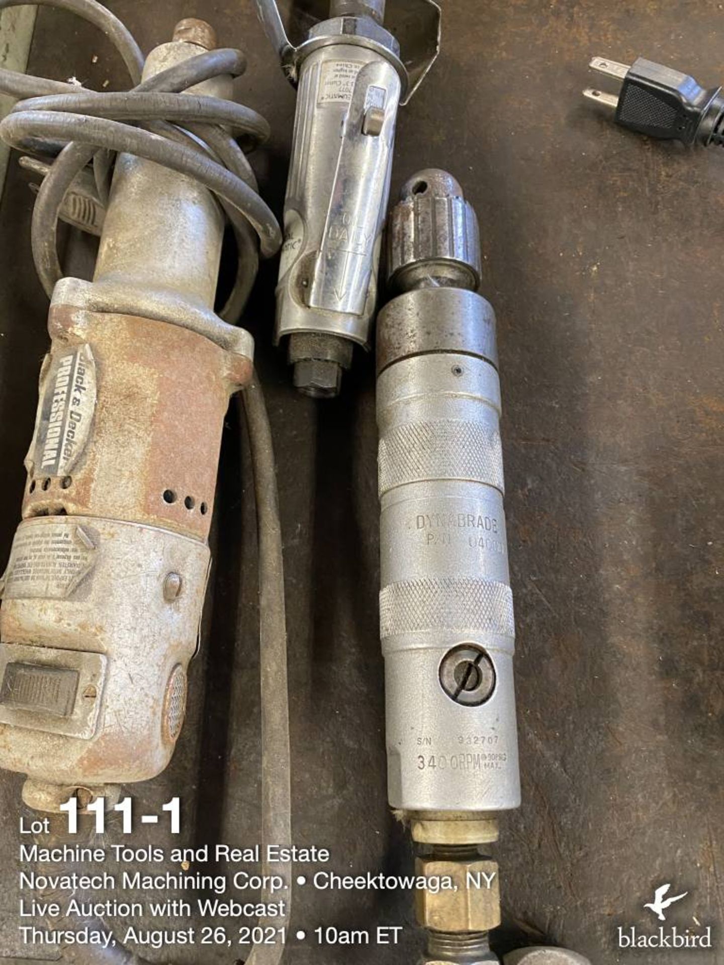 Dynabrade pneumatic drill / polisher; Black & Decker corded die grinder