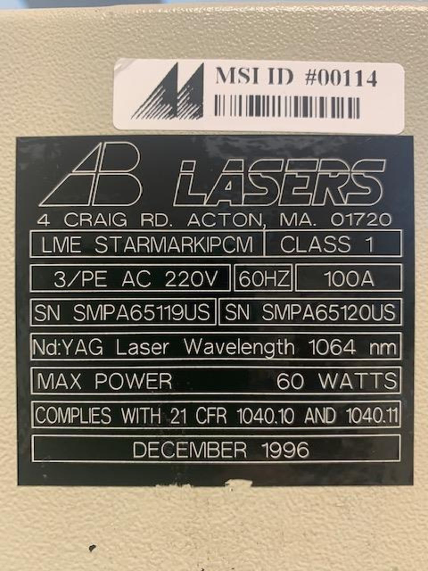 AB LASER STARMARK 60 WATTS S/N: SN SMPA65119US - Image 9 of 9