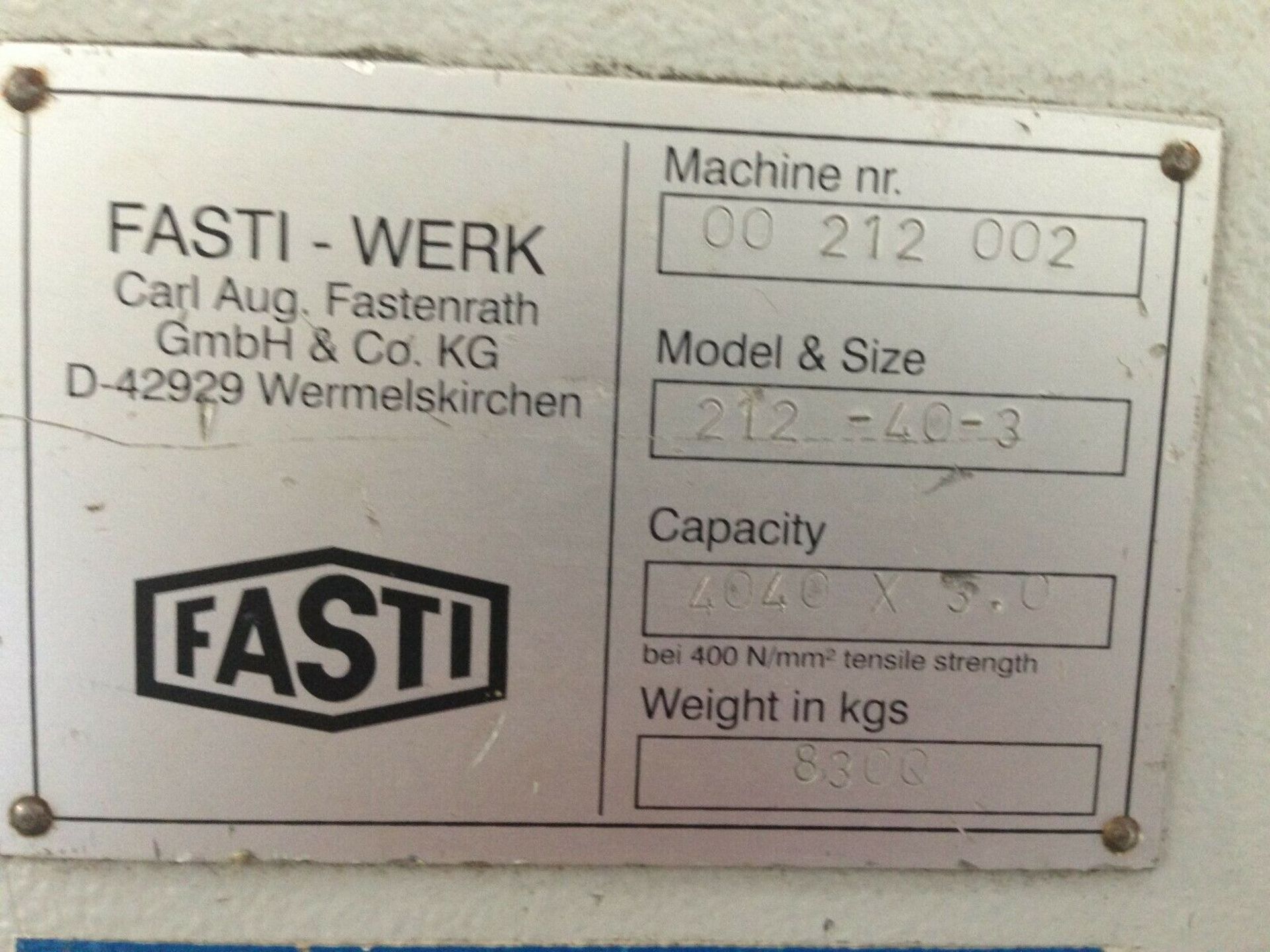 2000 CNC Fasti 212-40-3 Metal Panel Folder - Image 3 of 8