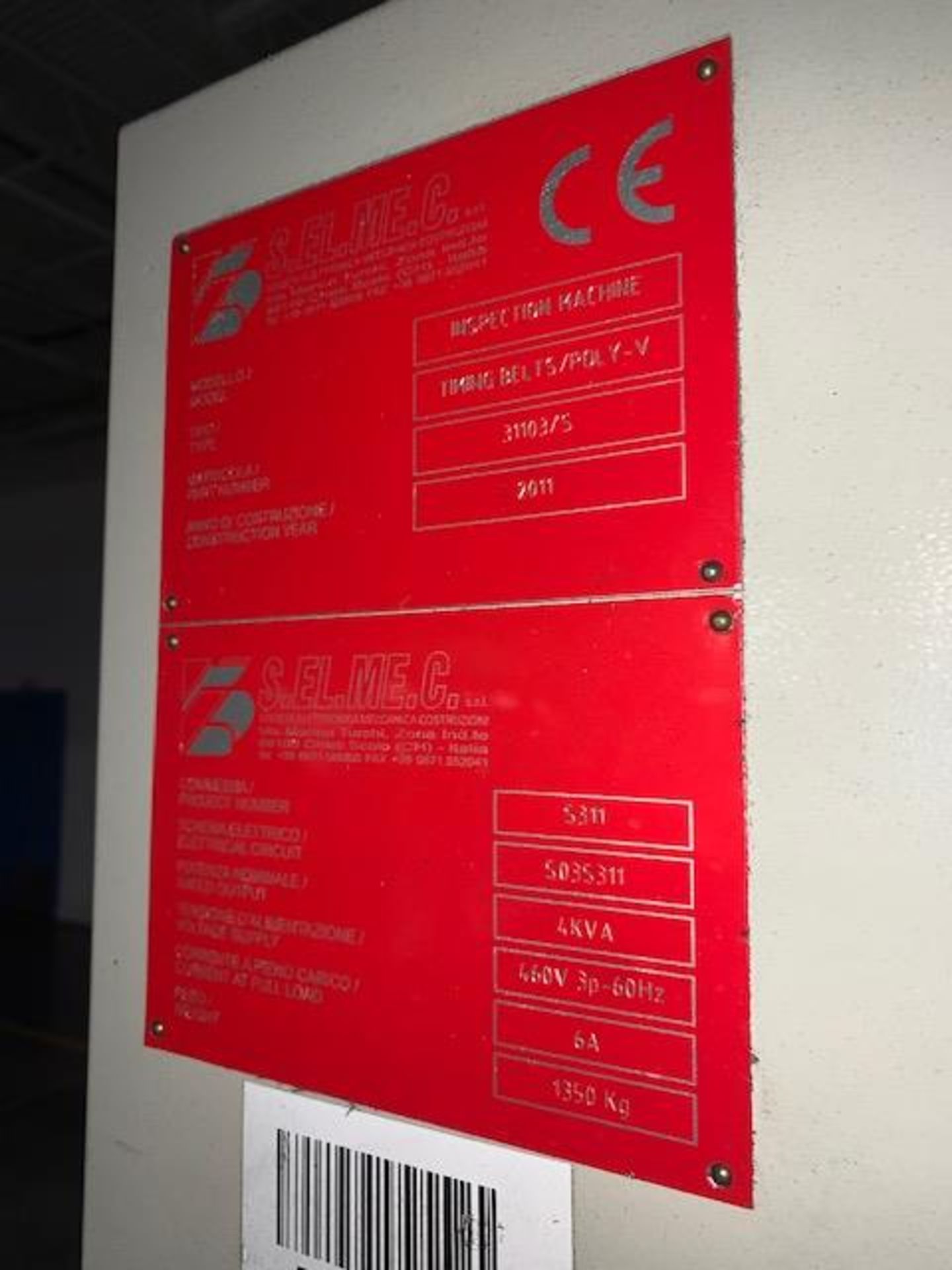 S.EL.ME.C Societa Elettronica Inspection Machine, Type# Timing Belts / Poly V, Mfg'd: 2011 - Image 5 of 9