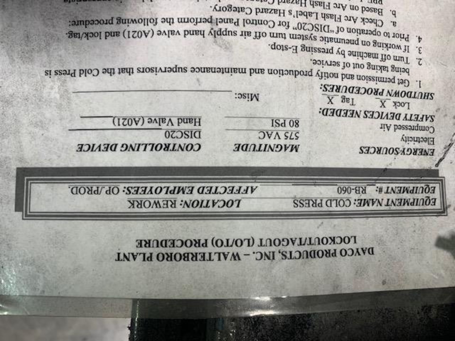 Dayco Cold Roll Press, Mod# 00178, Date: 1988 - Image 6 of 8