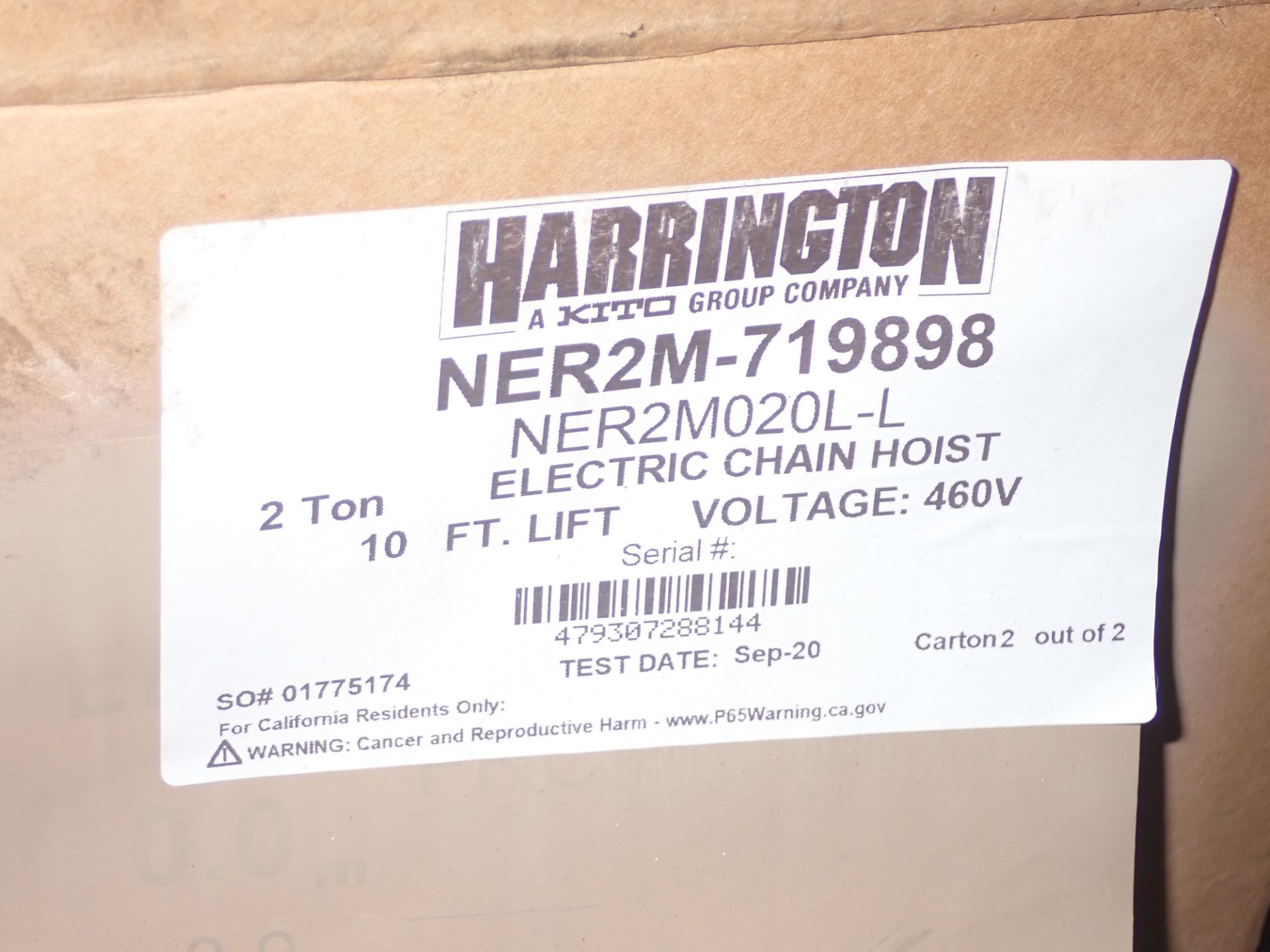 *NEW* Harrington 2 Ton Hoist #NER2M020L-L - Image 3 of 3
