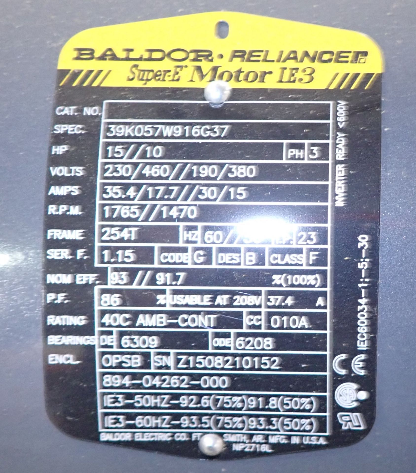 15/10 HP Baldor Motor - Image 3 of 3