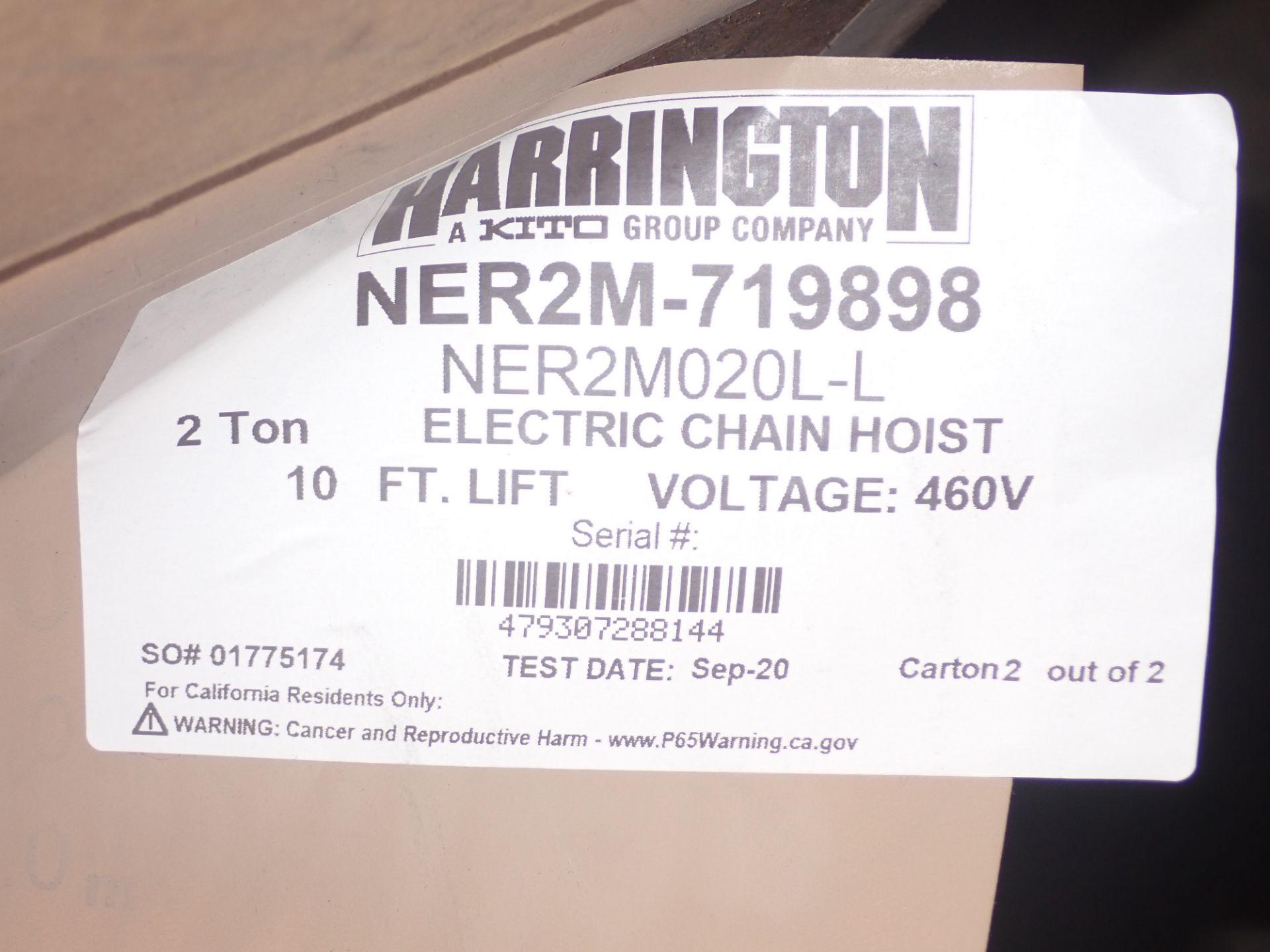 *NEW* Harrington 2 Ton Hoist #NER2M020L-L - Image 4 of 4
