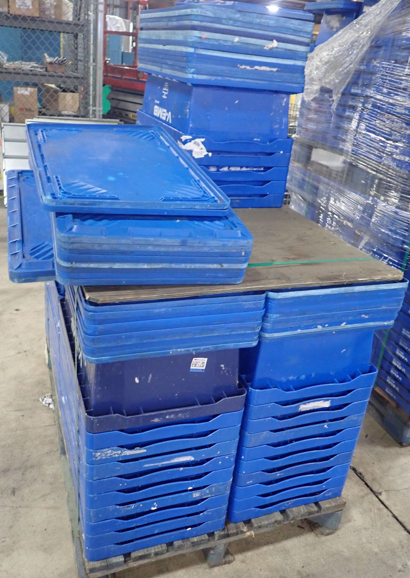 Skid Lot of Blue Plastic Storage / Shipping Bins