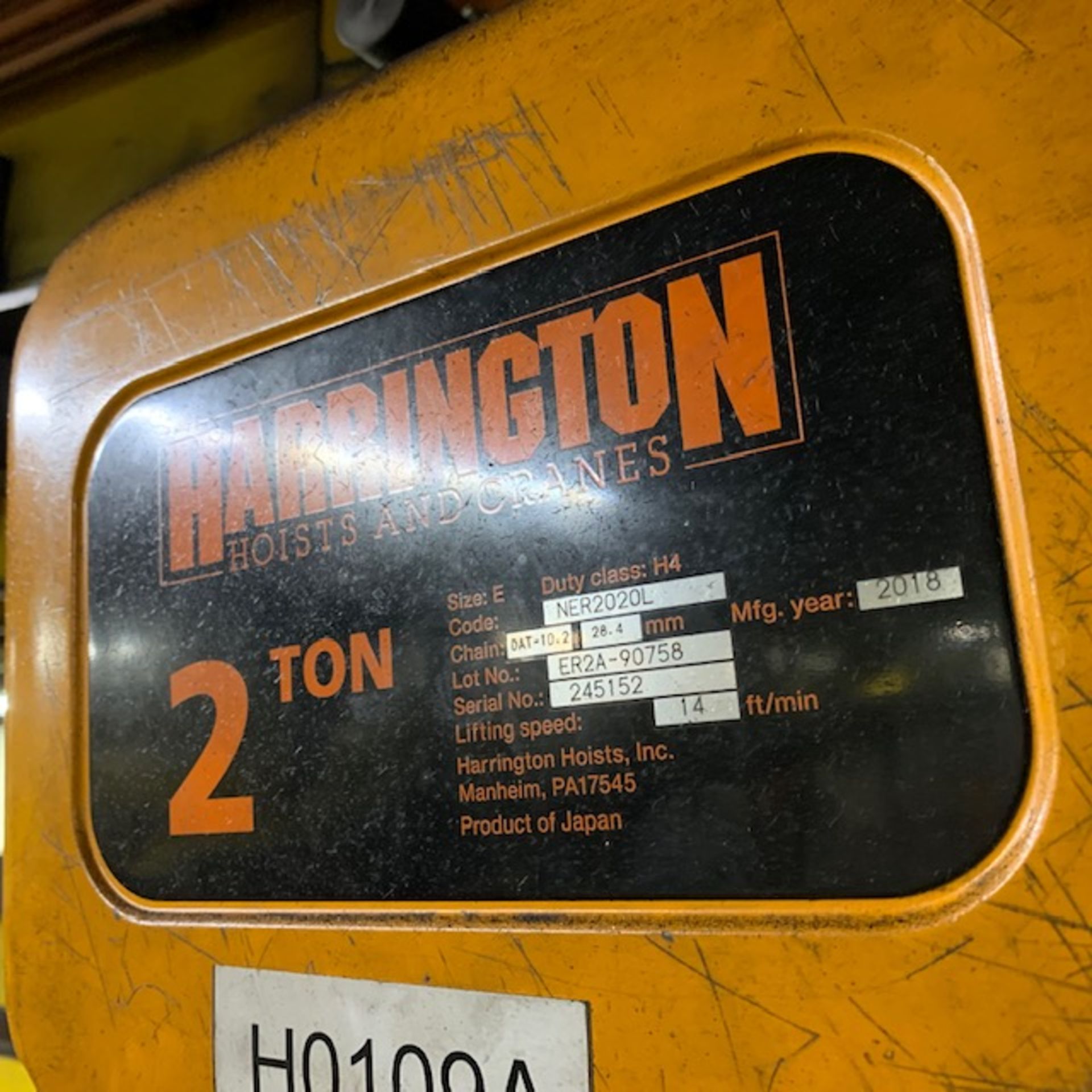 2 Ton Harrington Electric Chain Hoist w/ Pendant & Power Trolley, 14 FPM, Mfg'd: 2018 - Image 6 of 7