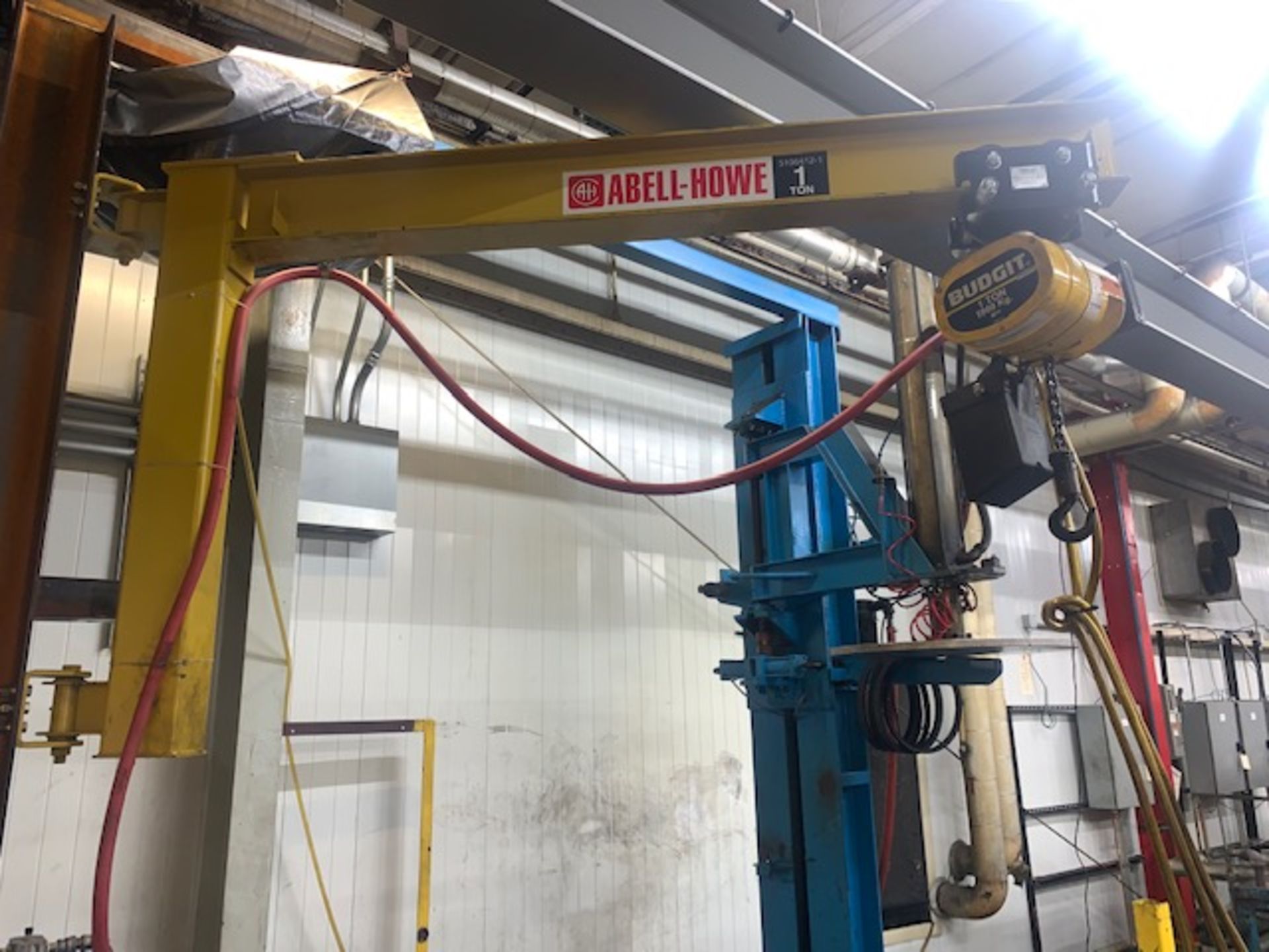 Abell - Howe 1 Ton Beam Mounted Jib Crane w/ 1 Ton Budgit Air Hoist