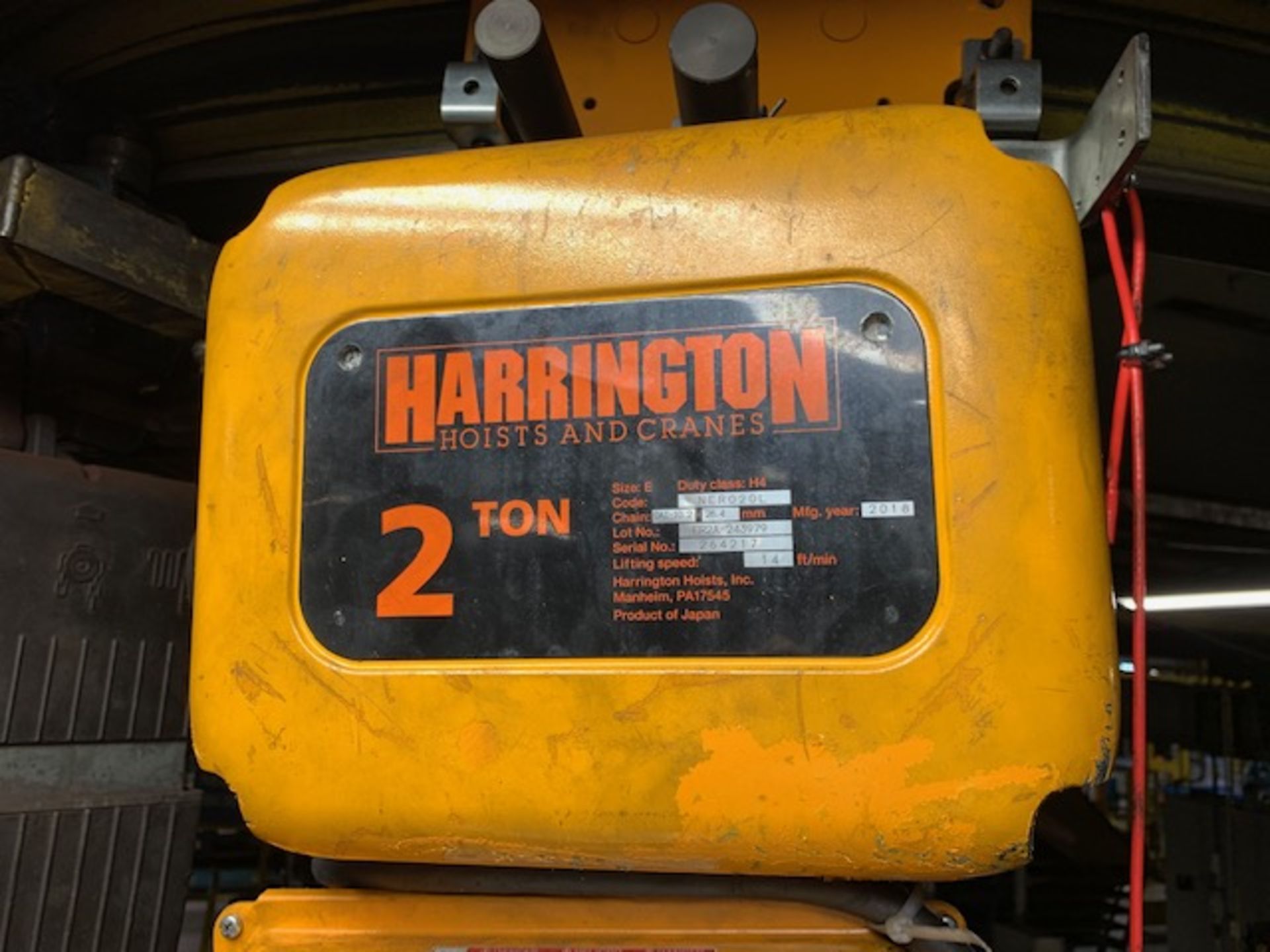 2 Ton Harrington Electric Chain Hoist w/ Pendant & Power Trolley, 14 FPM, Mfg'd: 2018 - Image 6 of 8