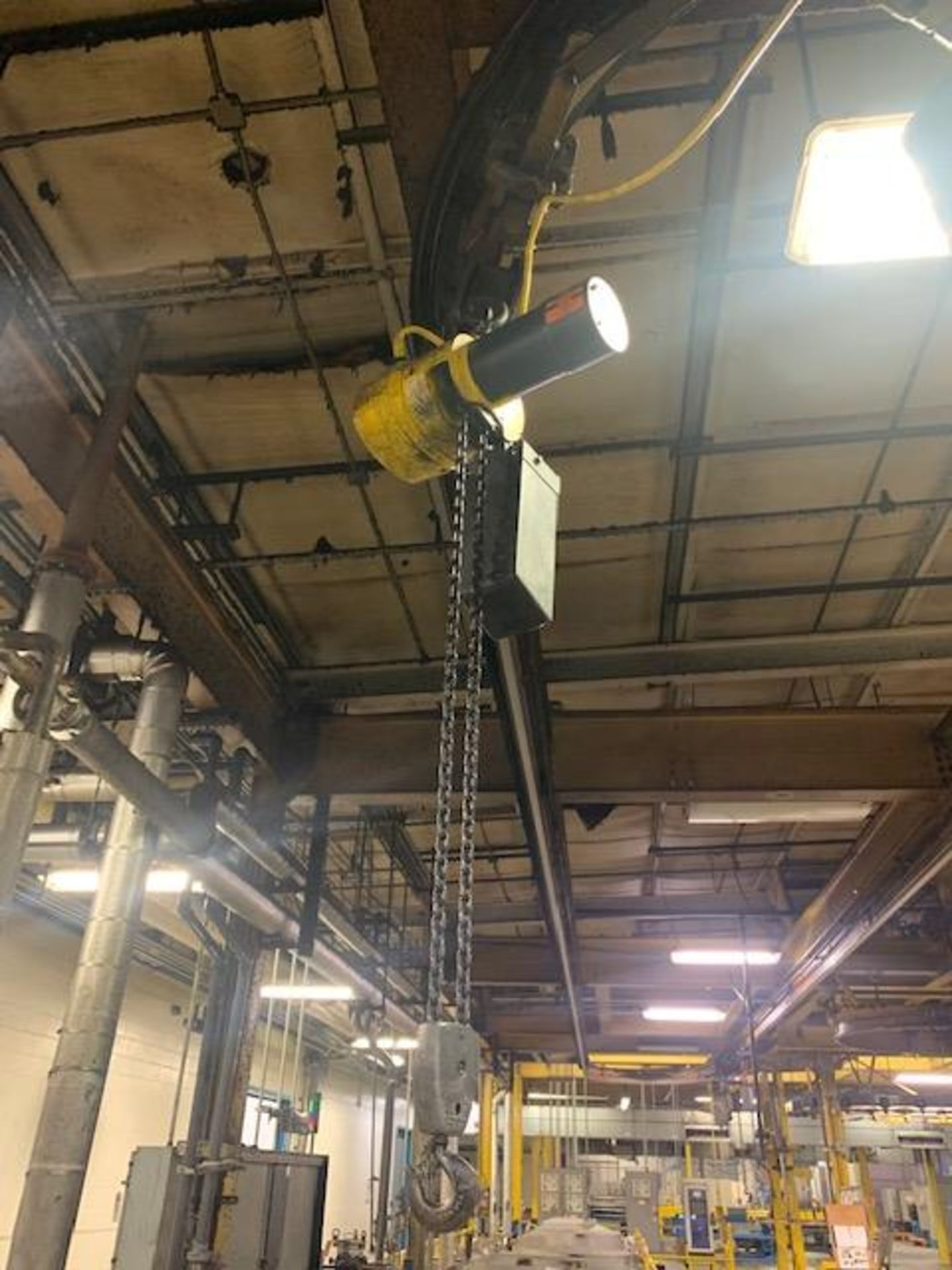 2 - 1 Ton Hoists w/ Manual Trolleys driven by a common Power Trolley Station pushing w/ Pendant - Image 3 of 8