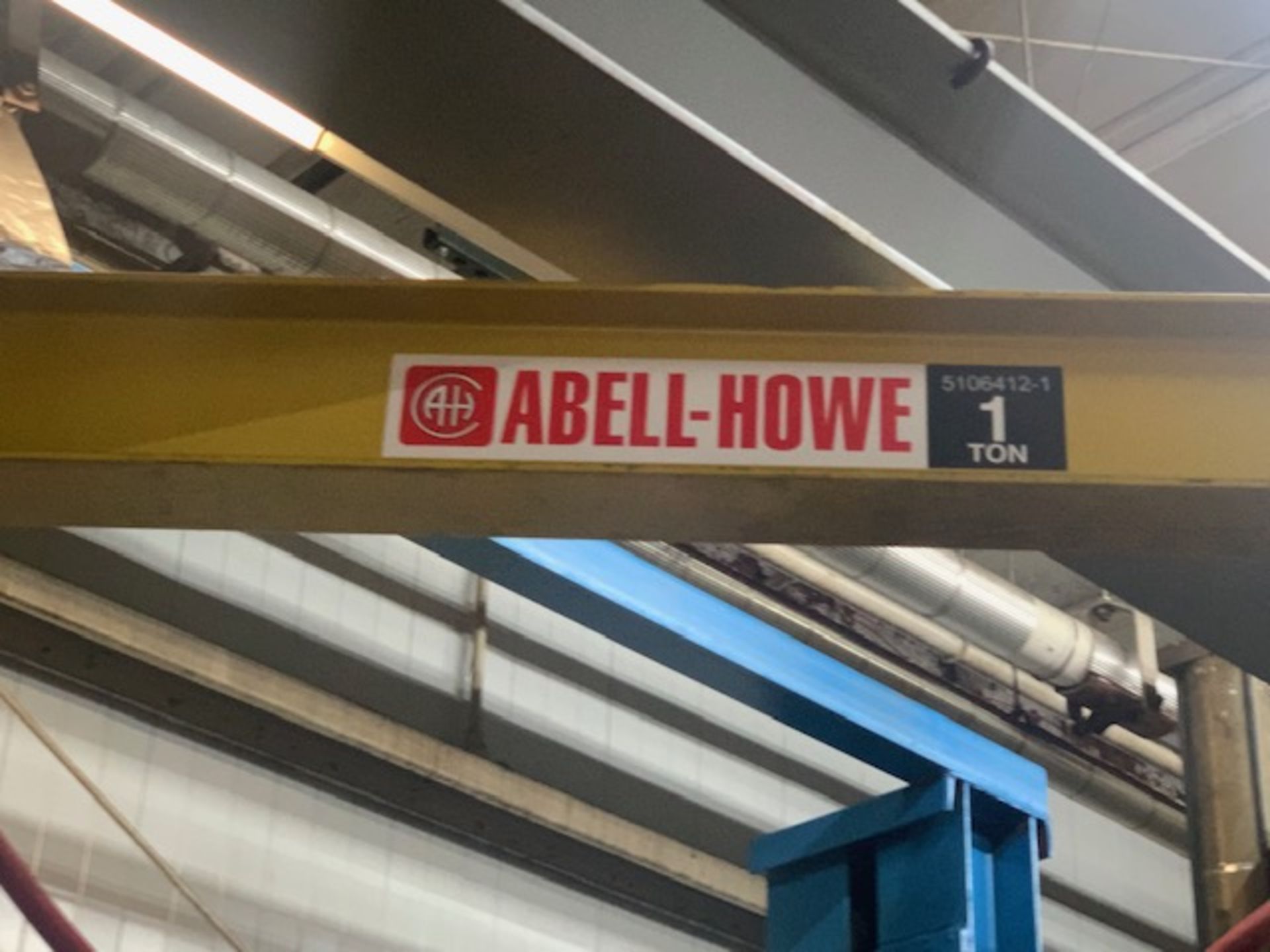 Abell - Howe 1 Ton Beam Mounted Jib Crane w/ 1 Ton Budgit Air Hoist - Image 3 of 6