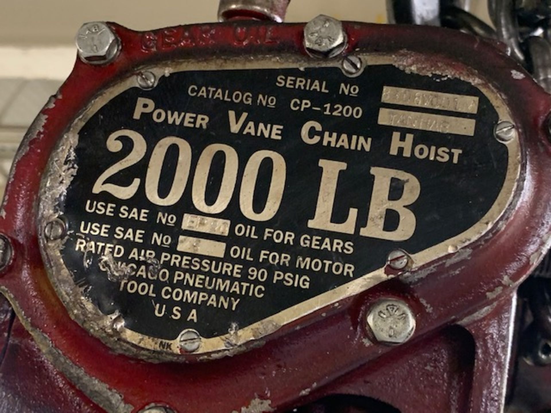 1 Ton Power Vane Air Hoist w/ Controls and Manual Trolley, Mod# CP-1200 - Image 6 of 9