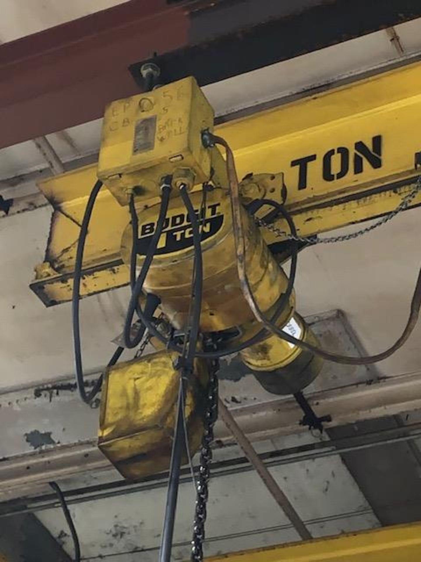 1 Ton Budgit Electric Chain Hoist, w/ Power Trolley & Pendant Controlled - Image 2 of 5