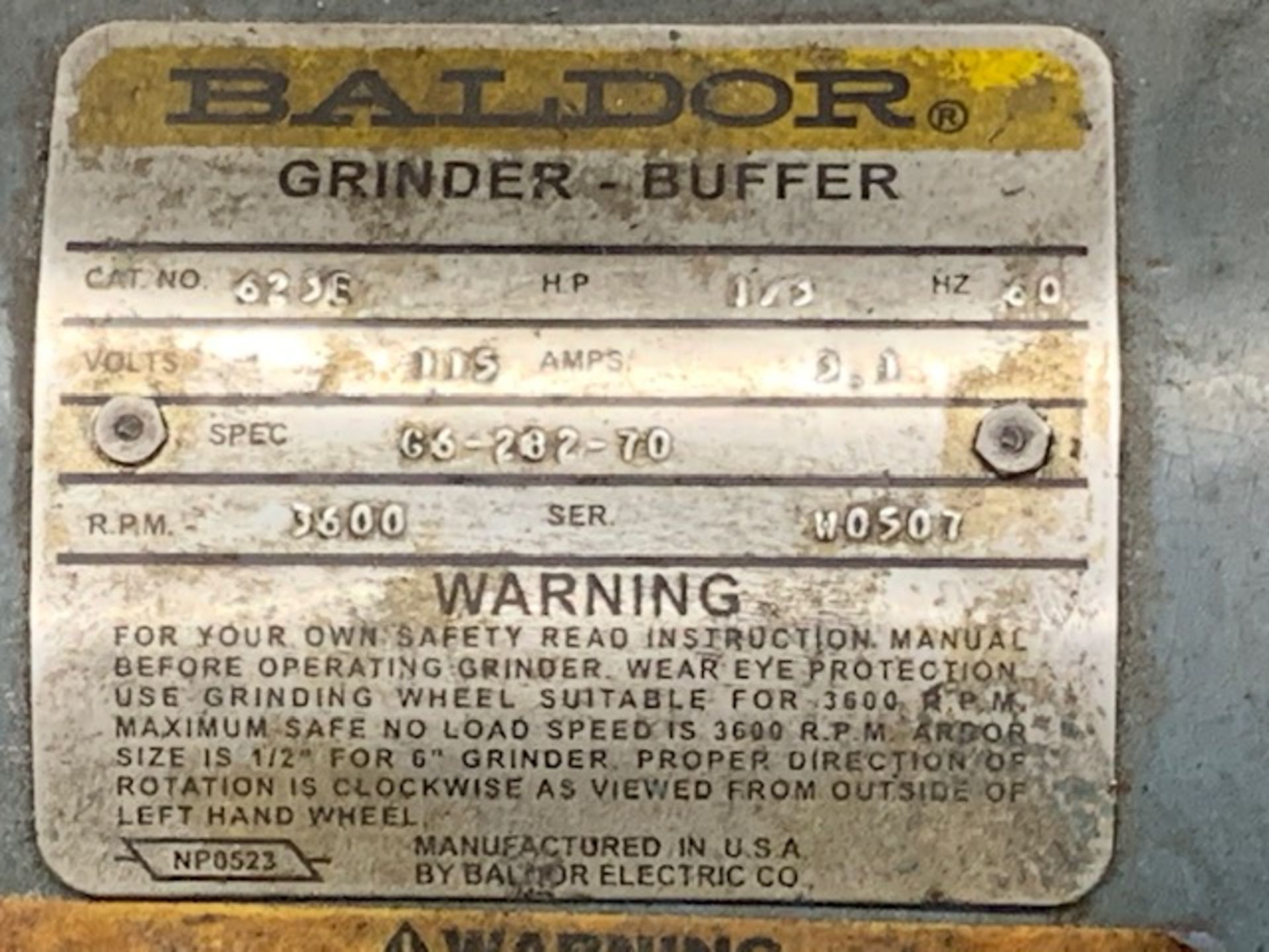 6" Baldor Double End Grinder w/ Stand, 1/3 HP, 115V - Image 3 of 3