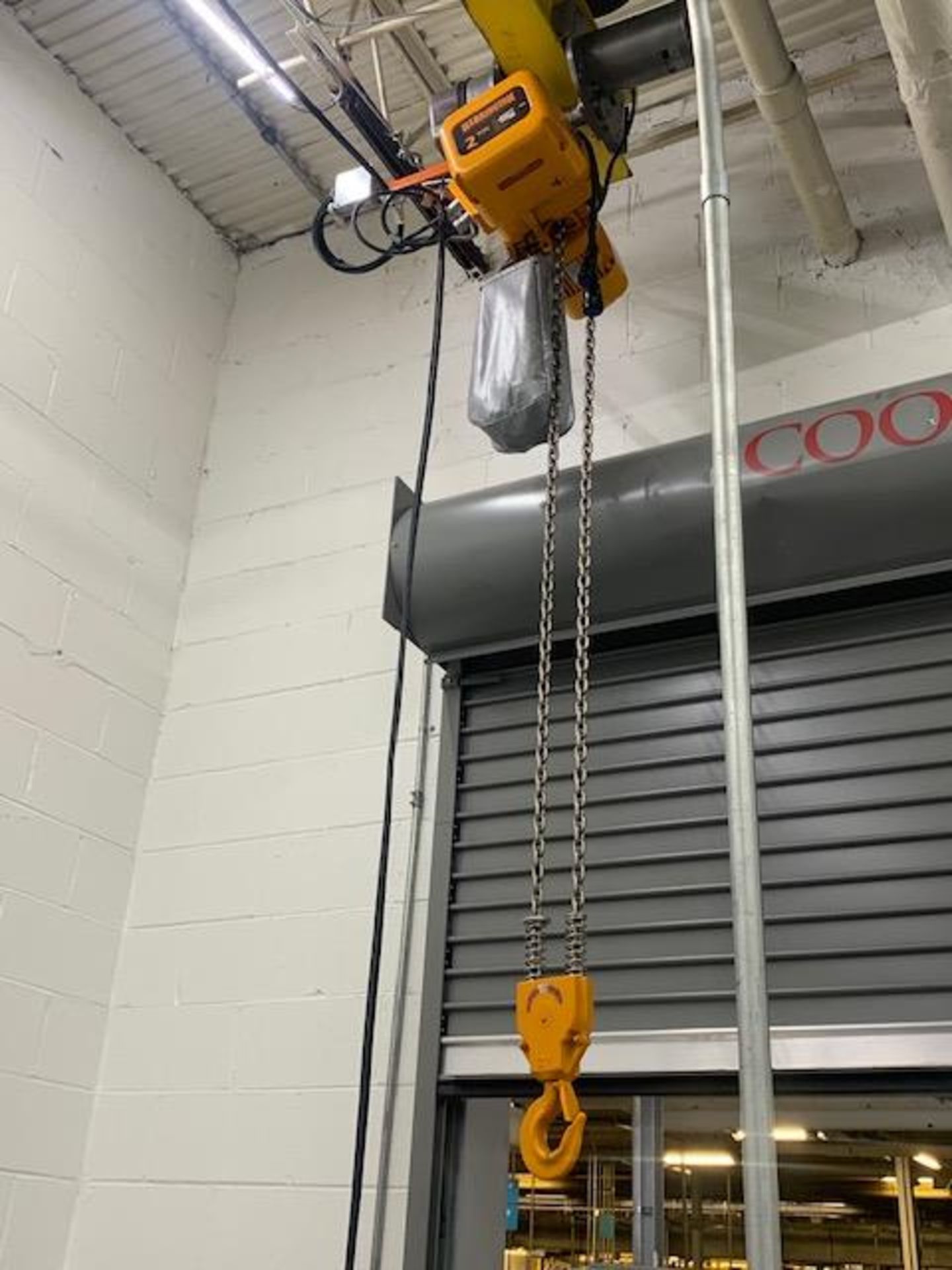 2 Ton Harrington Electric Chain Hoist w/ Power Trolley & Pendant, Mfg'd: 2019, LIKE NEW