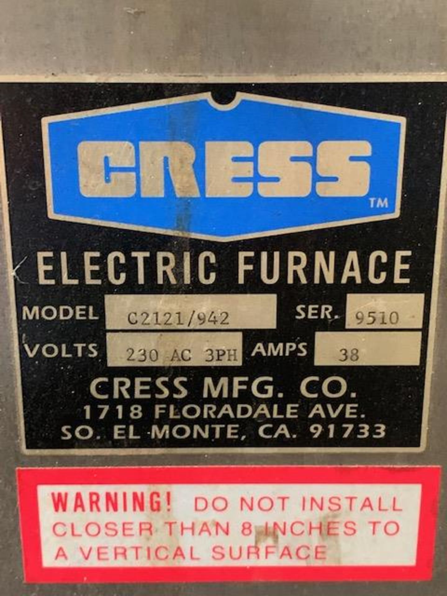 Cress C2121/942 Dual Chamber Heat Treat Electric Furnace, 230V - Image 4 of 11