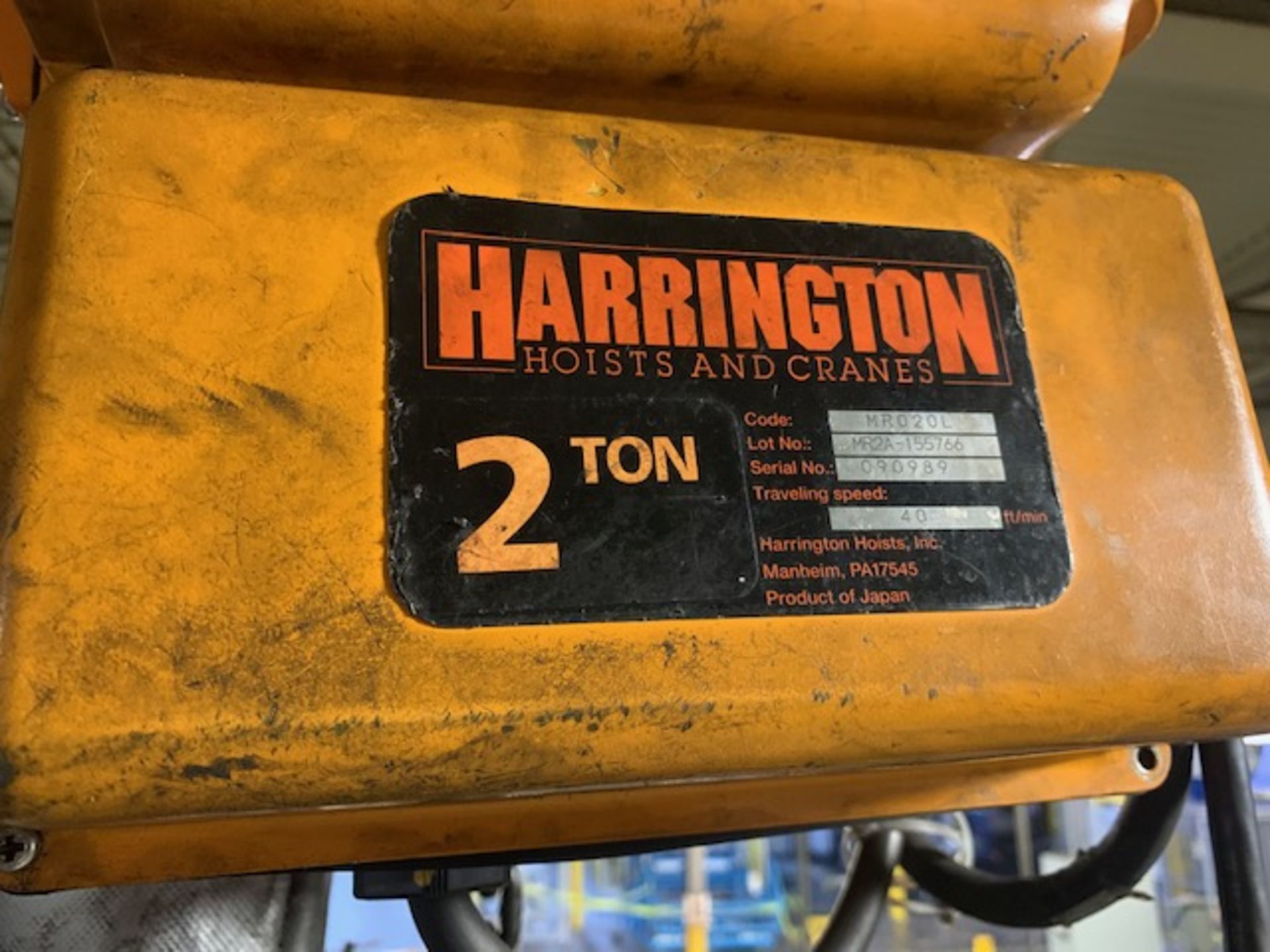 2 Ton Harrington Electric Chain Hoist w/ Power Trolley & Pendant, 14 FPM, Mfg'd: 2018 - Image 6 of 6