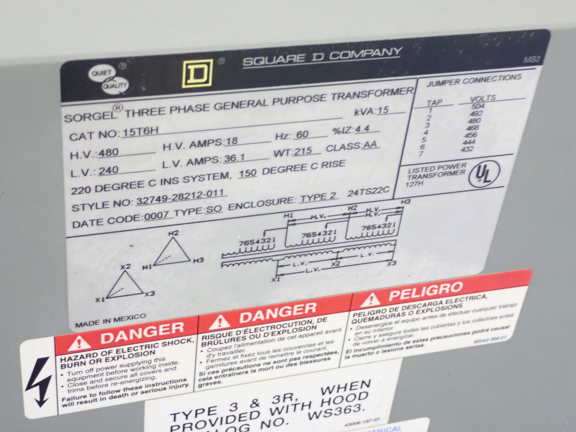 15 KVA Square D Transformer - Image 4 of 4