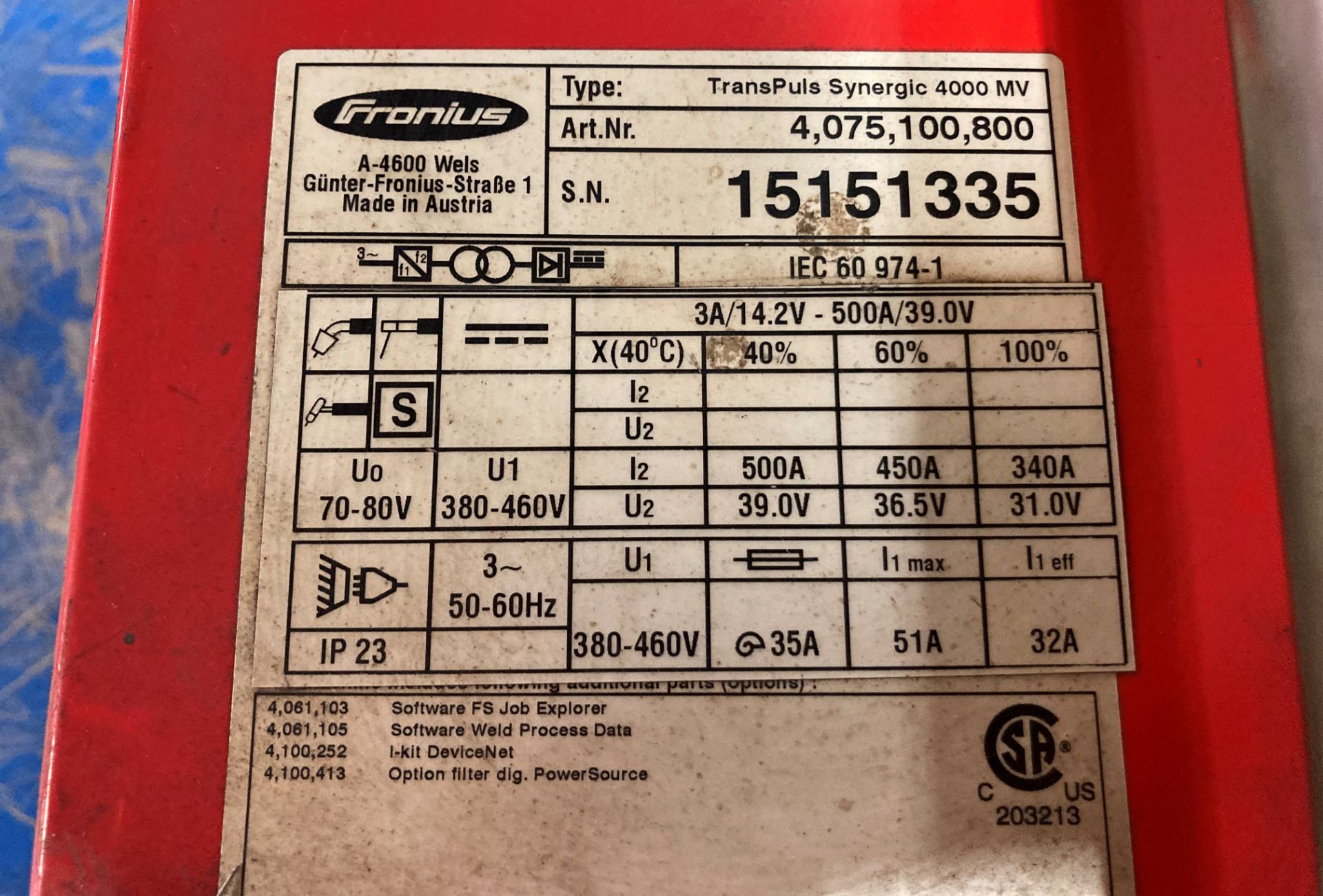 (3) Fronius TransPuls Synergic 4000 MV Welders - Image 5 of 8