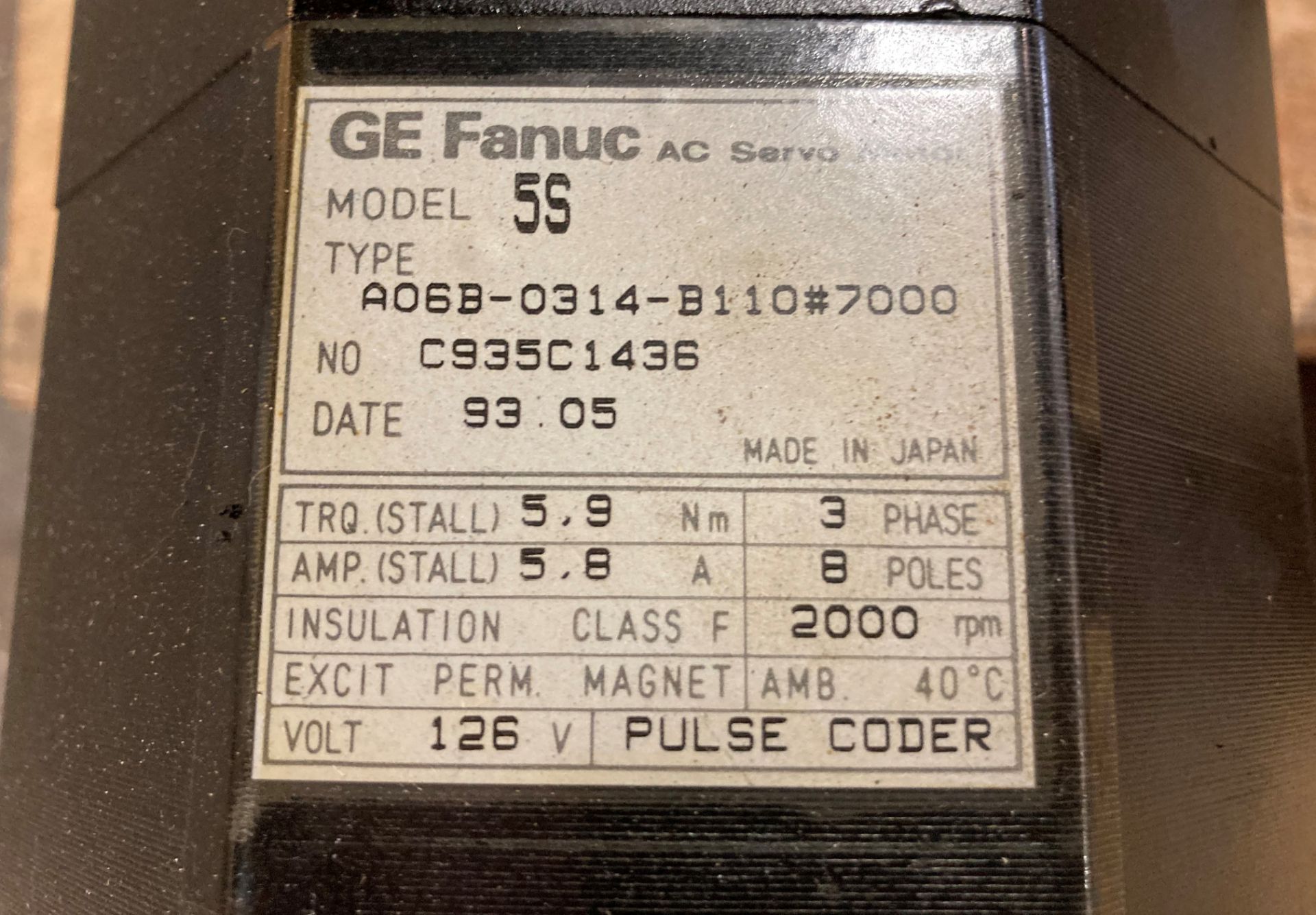 Fanuc AC Servo Motor, M/N: 5S - Image 6 of 6