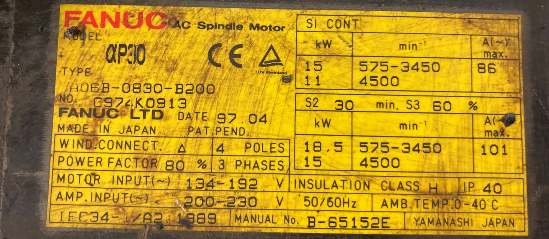 Fanuc AC Spindle Motor, M/N: aP30 - Image 4 of 4
