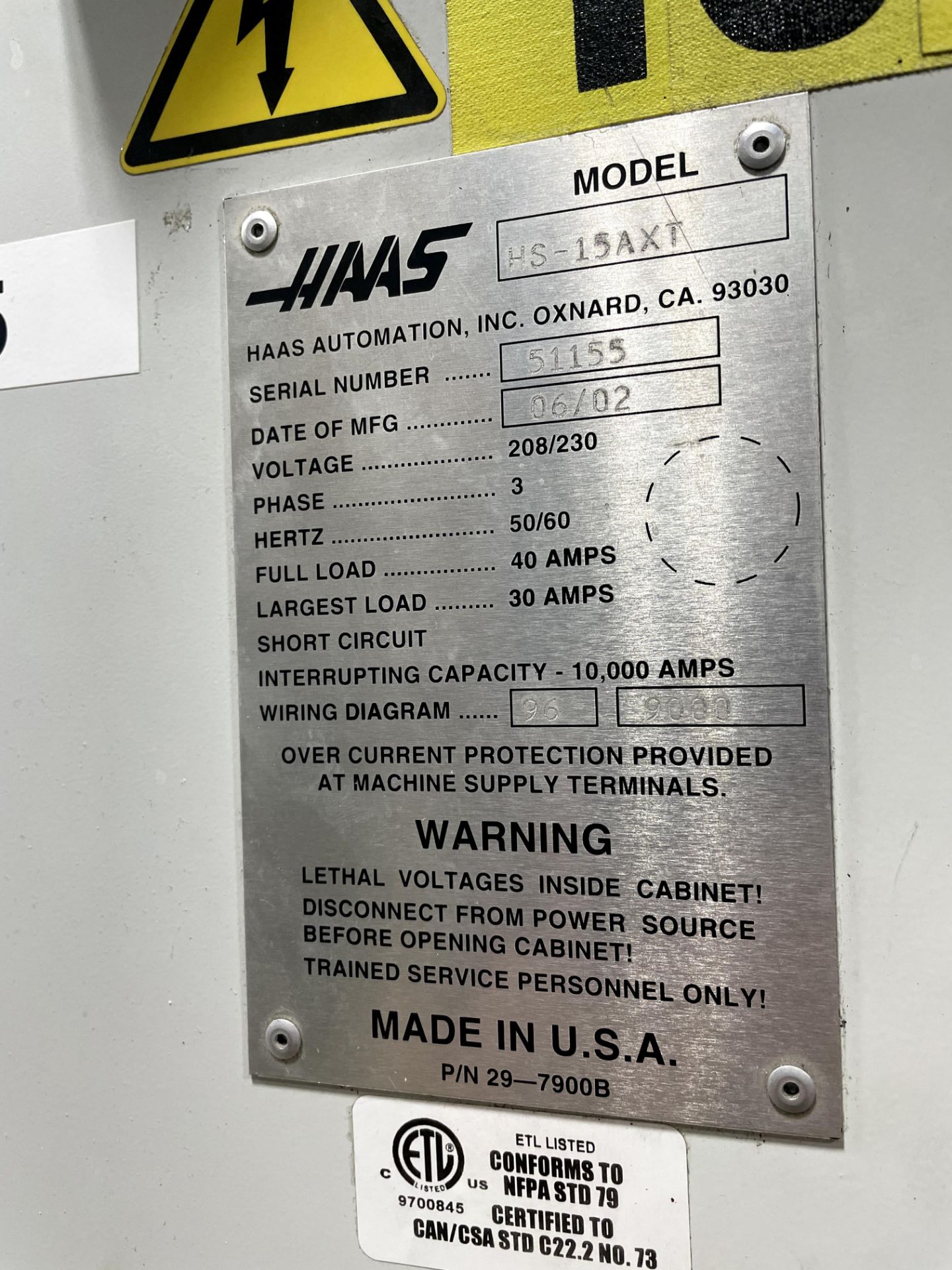 2002 Haas-15AXT Horizontal Machining Center w/4th Axis - Image 2 of 8