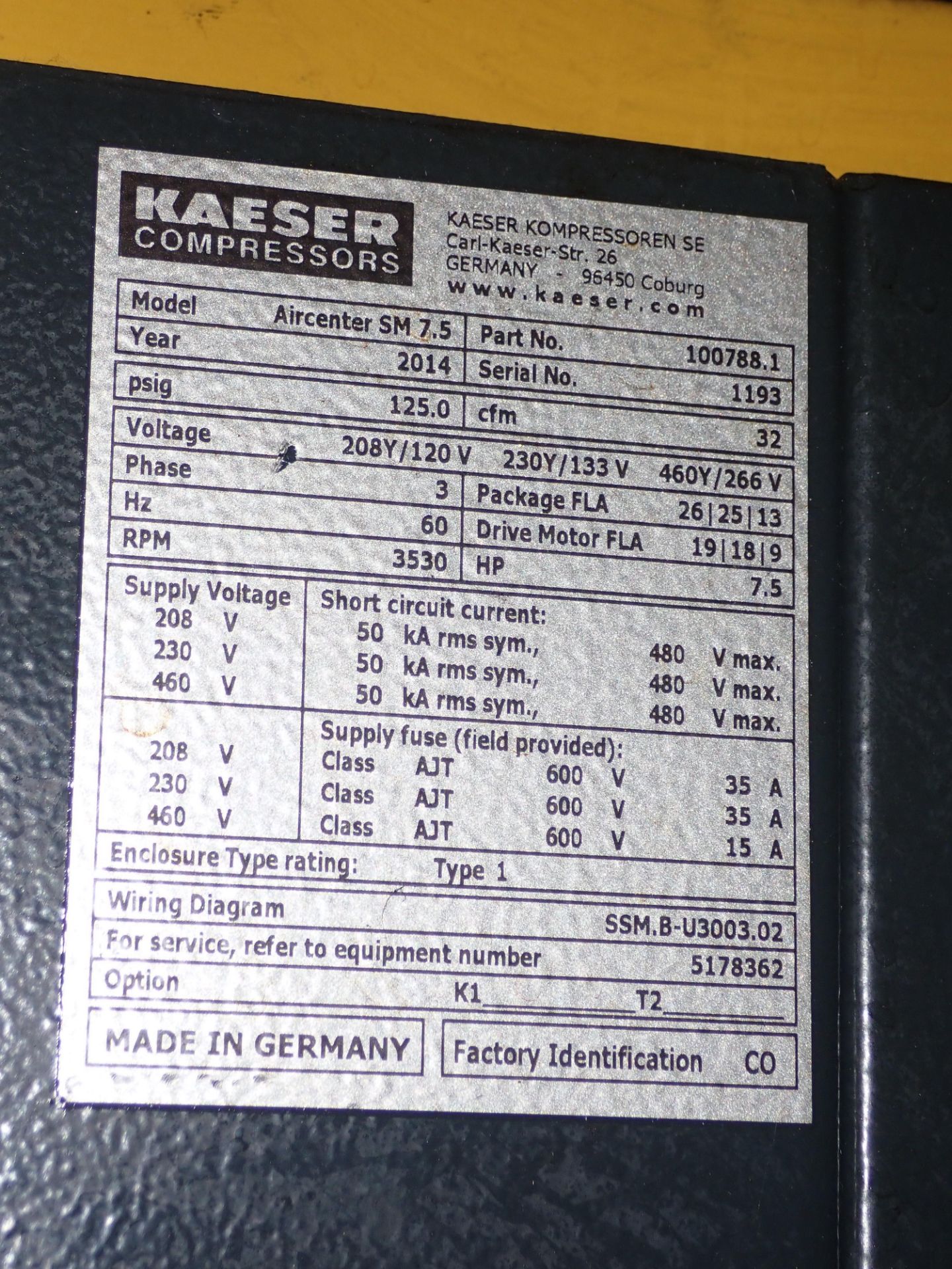 7.5 HP Kaeser Air Compressor - Image 7 of 8