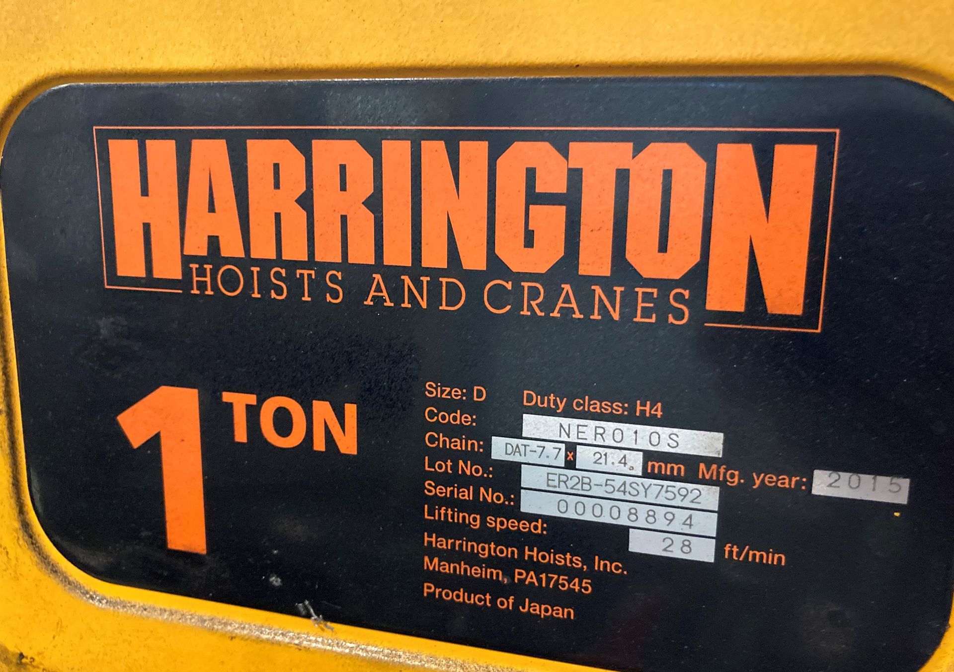 Harrington 1 Ton Chain Hoist, Code: NER010S - Image 8 of 8