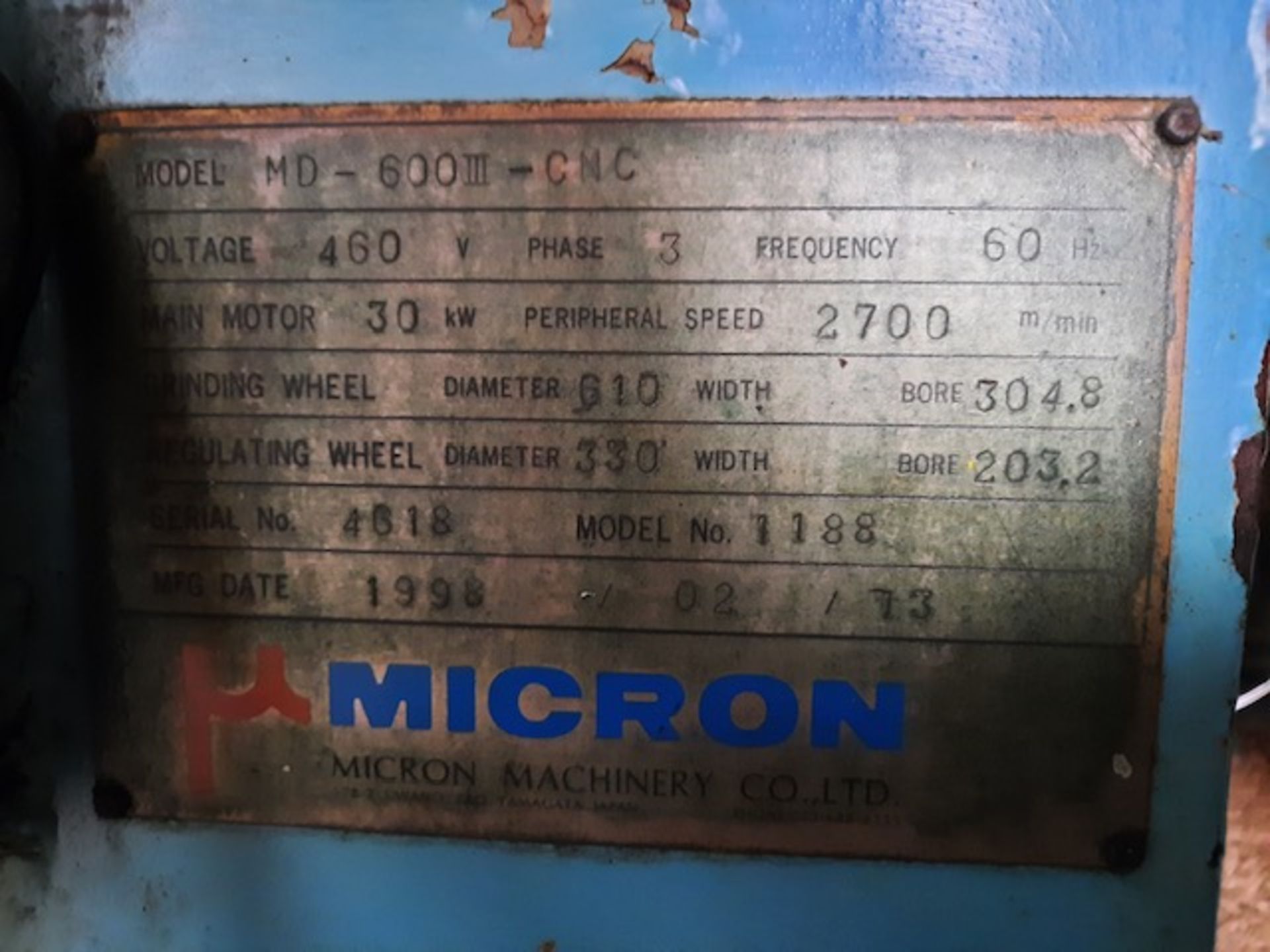 1998 Micron Centerless Grinder MD-600III - CNC - Image 7 of 7