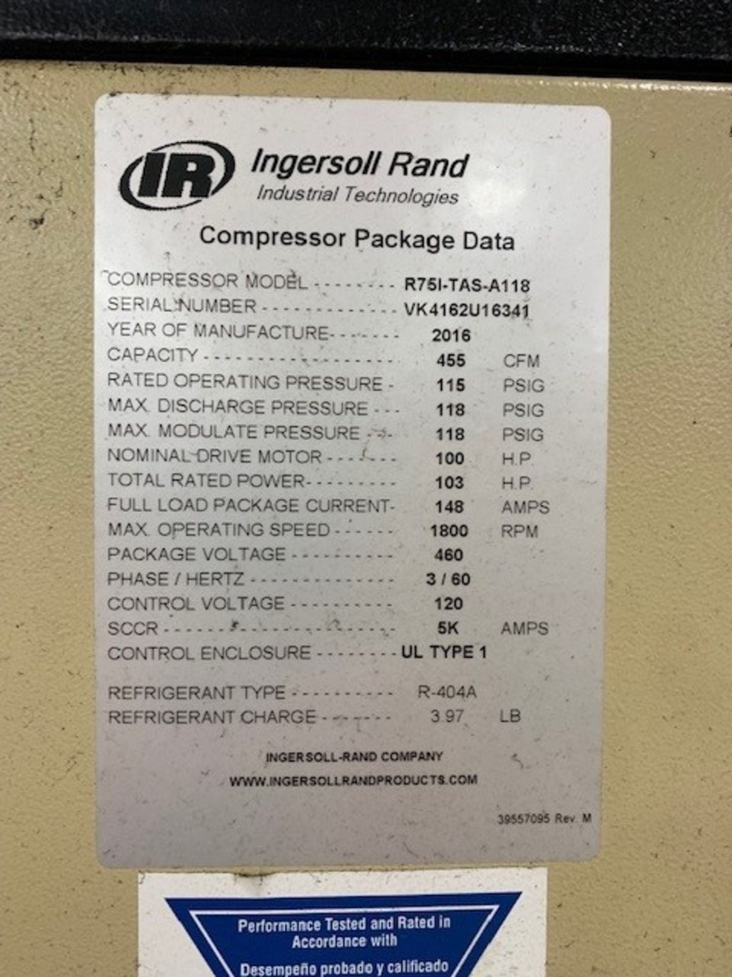 2016 Ingersoll Rand 100HP Air Compressor - Image 5 of 12