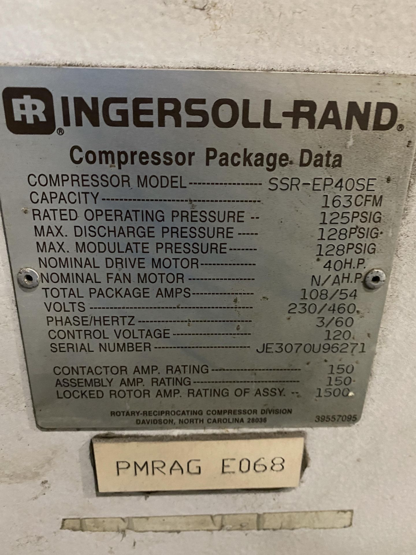 40HP Ingersoll Rand Air Compressor, Mod# SSR-EP40SE, 230/460V - Image 5 of 5