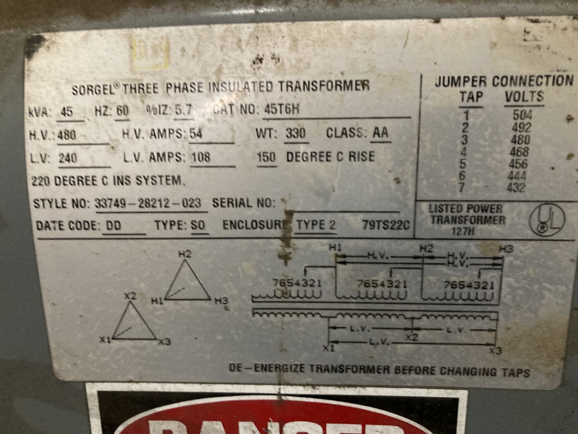 45 KVA Sorgel Three Phase Transformer, CAT: 45T6H - Image 5 of 5