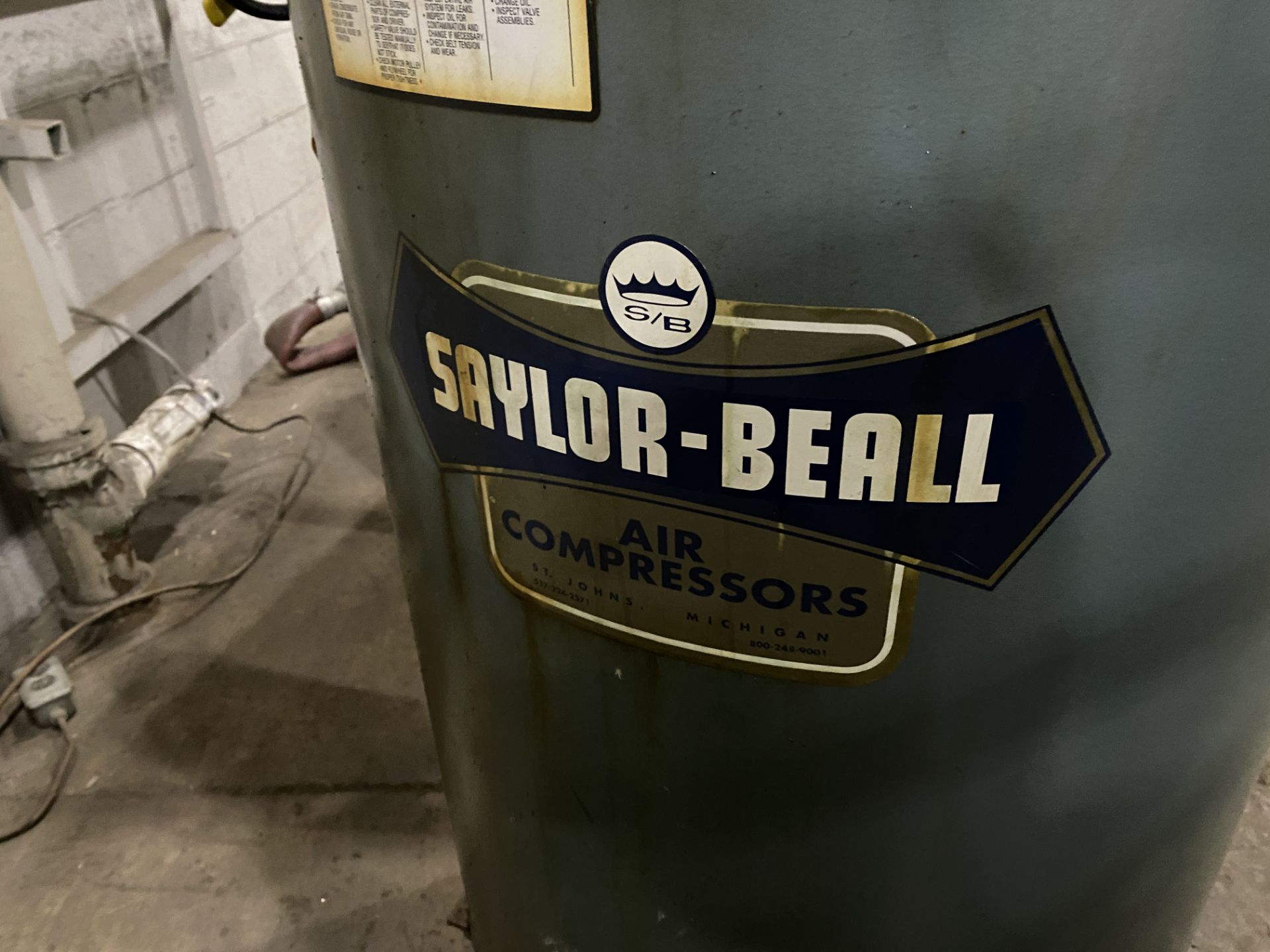 5 HP Saylor-Beall Air Compressor w/ Vertical Tank, Mod# 705 - Image 4 of 6