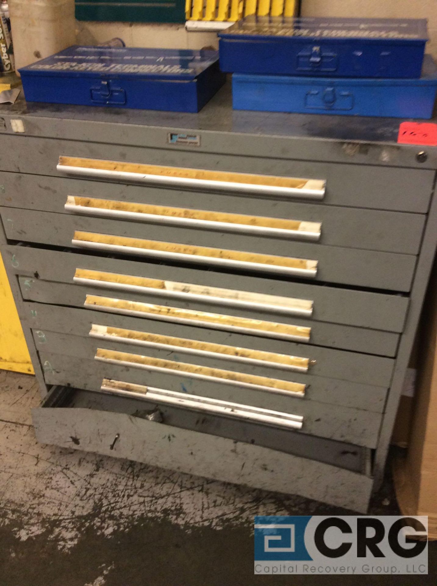 Rack Engineering Nu-Era 9 drawer, 4 foot x 2 foot parts cabinet with contents. (all but three