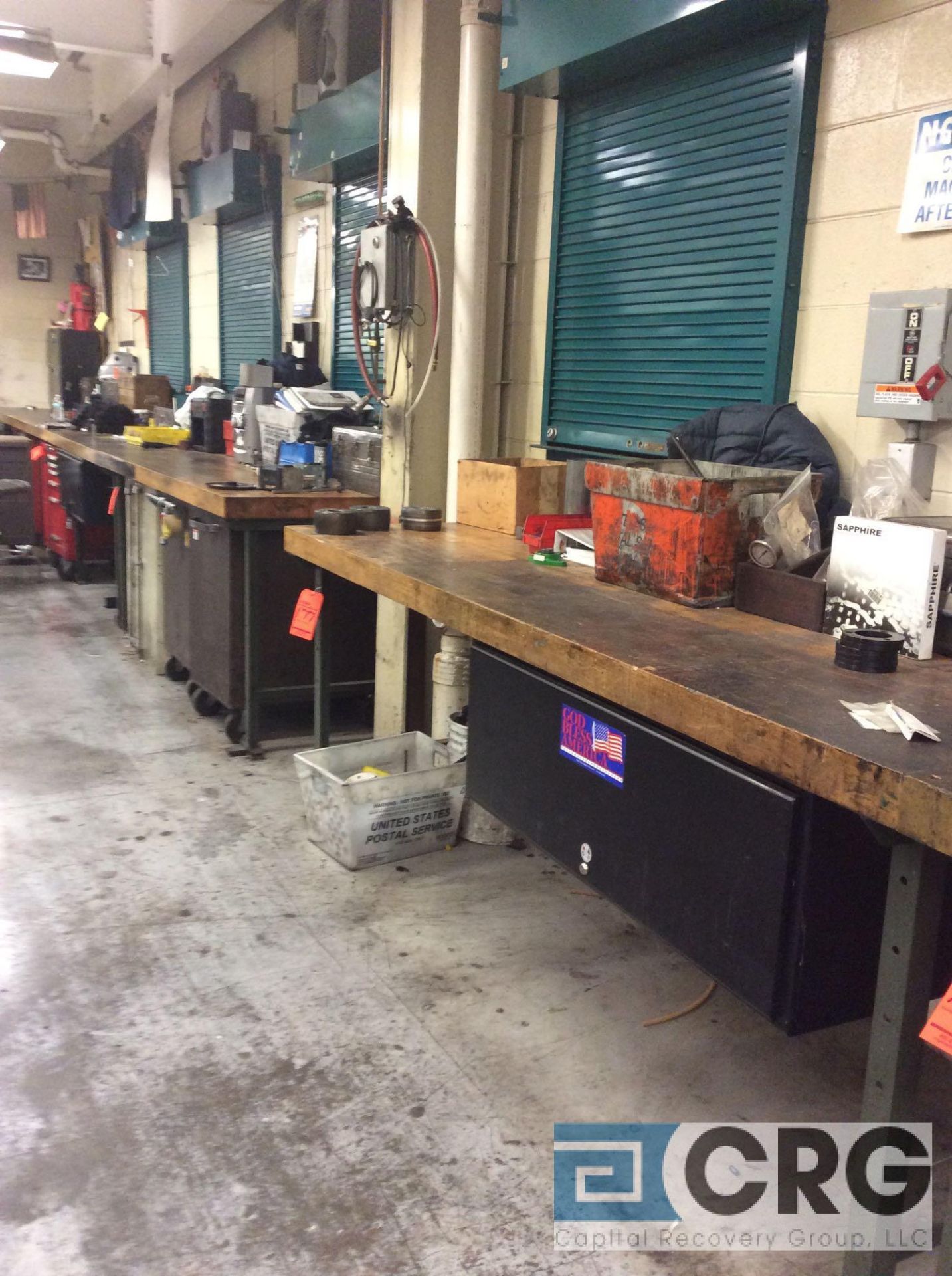 lot of 2 HD butcher block work benches, 3 foot x 8 foot x 3 inch thick, with metal legs, no