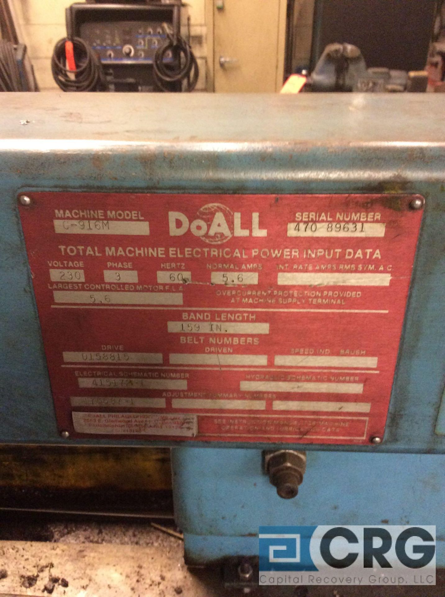 DoAll model C-96M horizontal metal band saw, serial number 470-89631, band length 159 inch, with two - Image 4 of 4