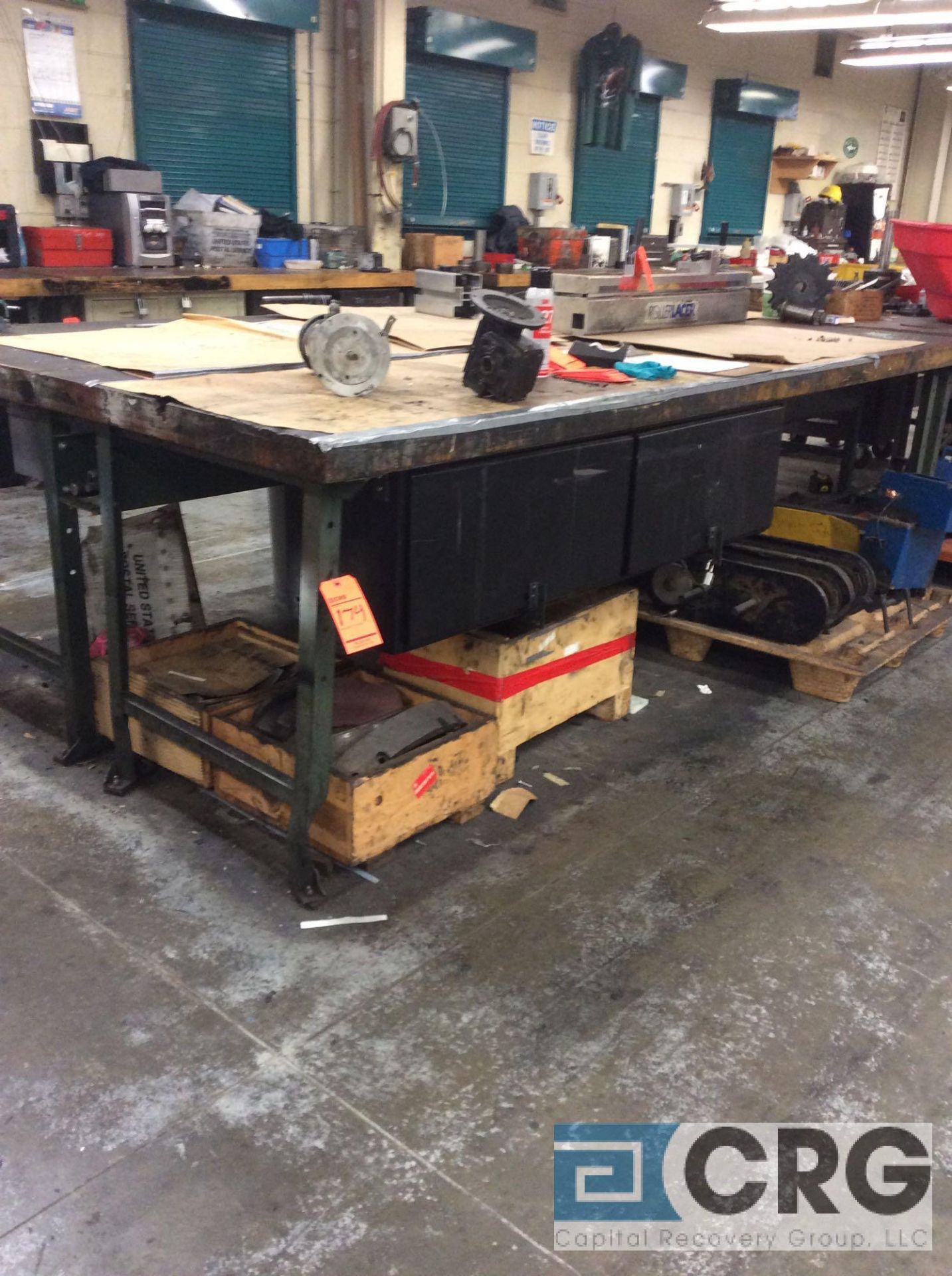 lot of 2 HD butcher block work benches, 3 foot x 10 foot x 3 inch thick, with metal legs, one has