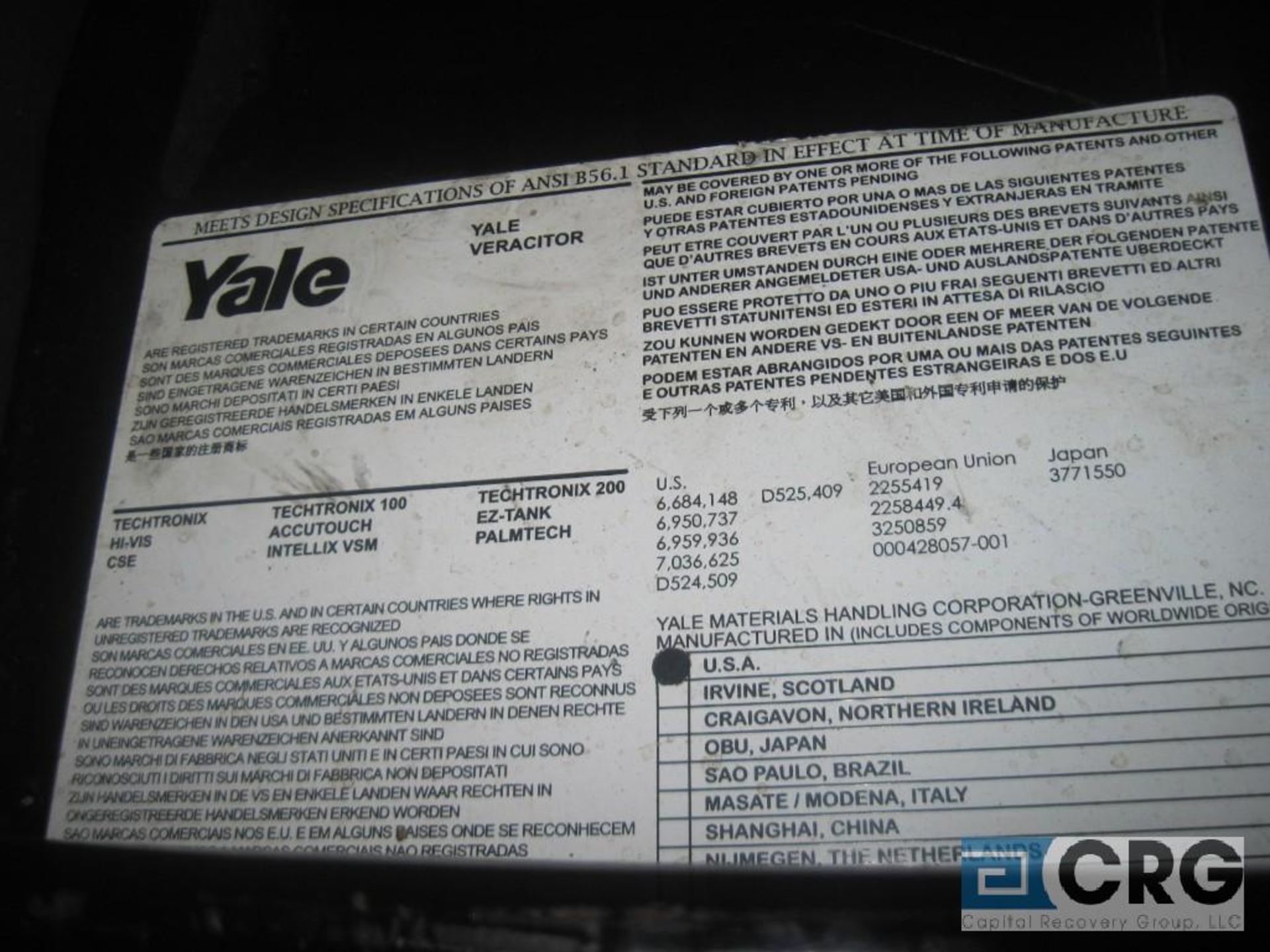 Yale forklift, m/n ERP040THN36TEO82, electric battery powered, 36 volt, 3700 lb capacity, 3-stage - Image 4 of 4